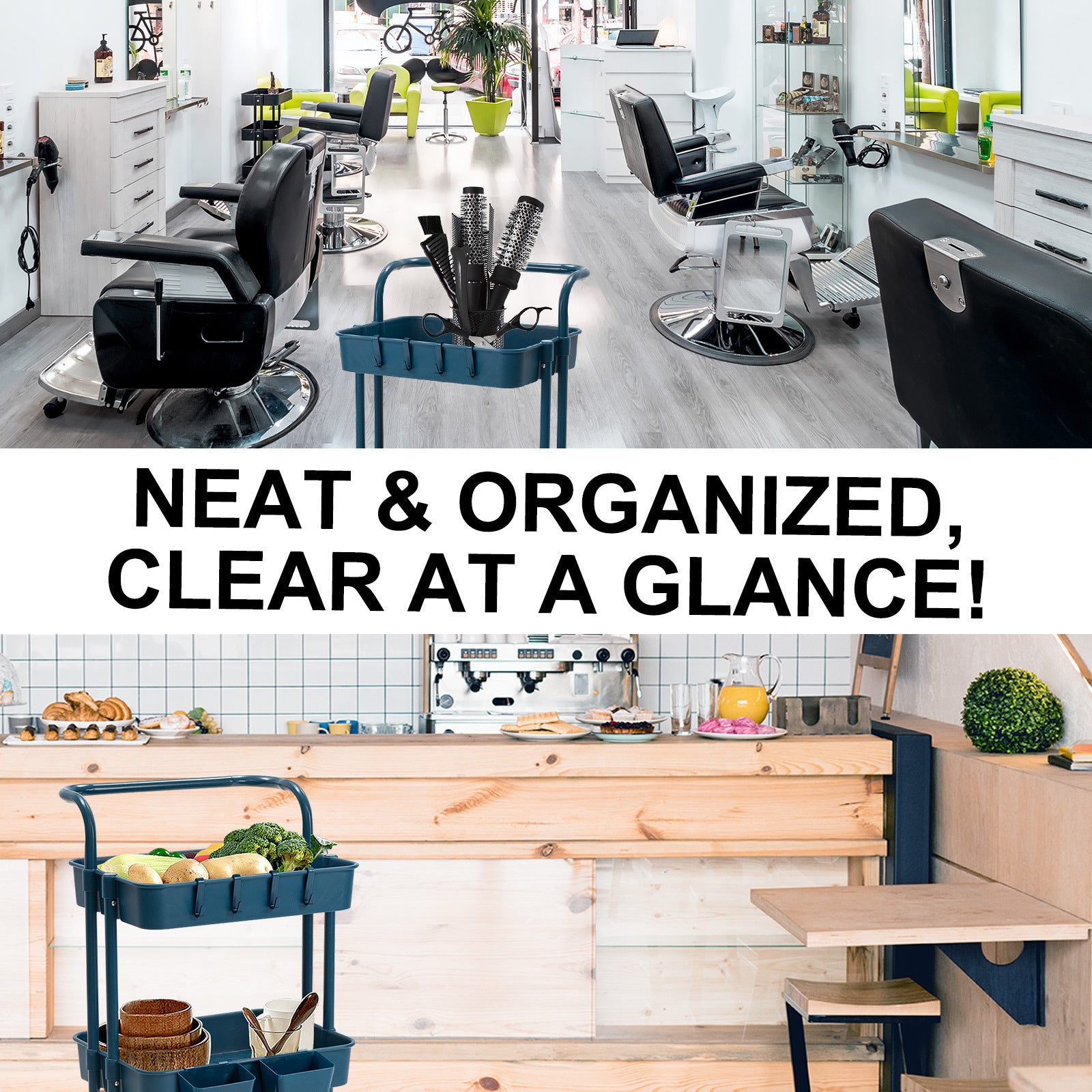 Trolley Cart Storage Utility Rack Shelf Organiser Swivel Kitchen 2 Tier BLUE 8