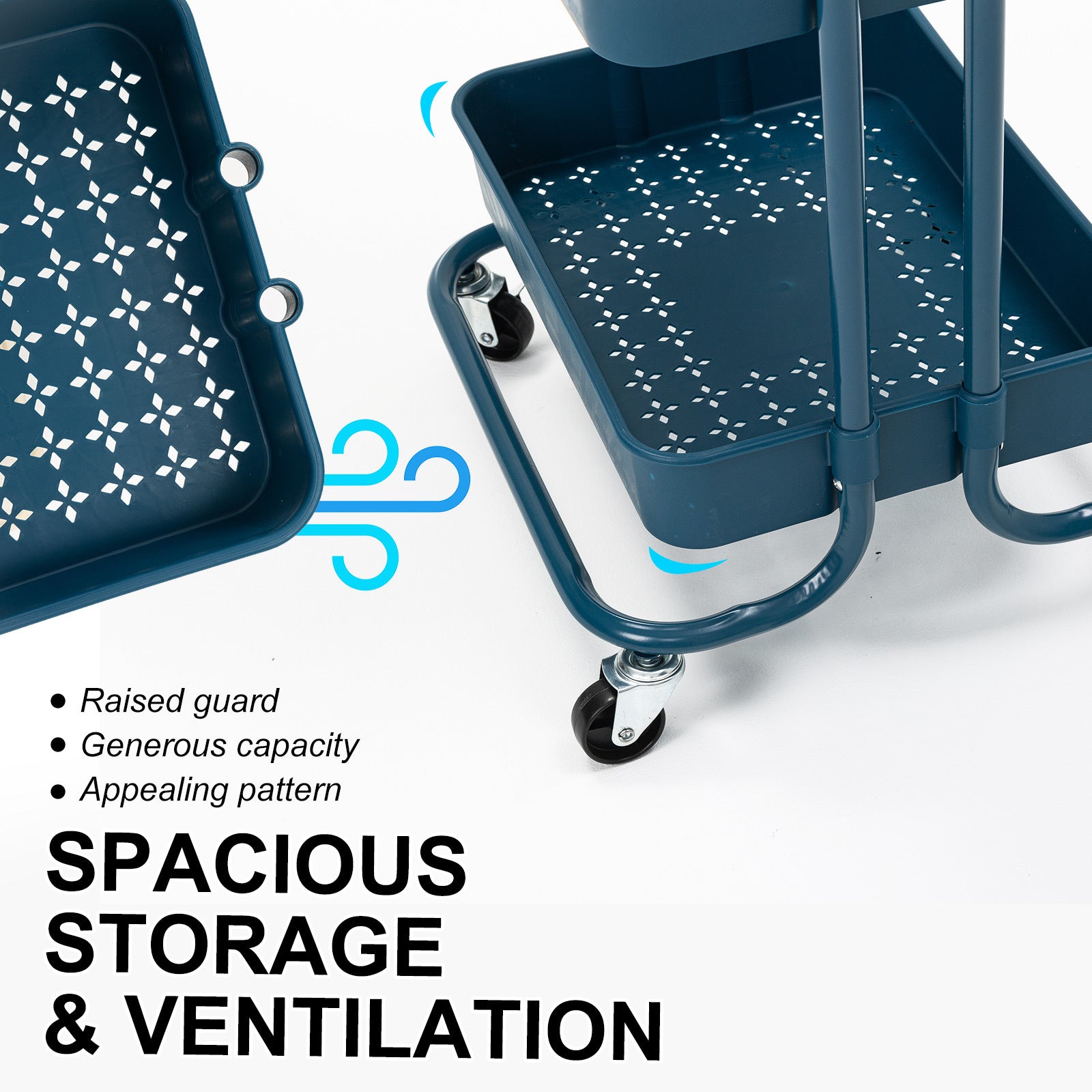 Trolley Cart Storage Utility Rack Shelf Organiser Swivel Kitchen 2 Tier BLUE 9