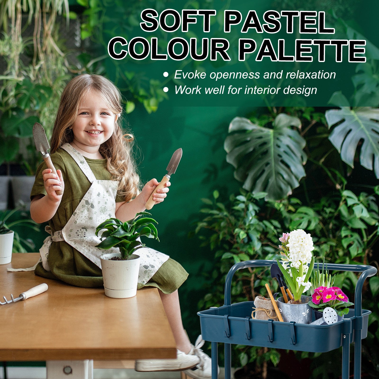 Trolley Cart Storage Utility Rack Shelf Organiser Swivel Kitchen 2 Tier BLUE 10