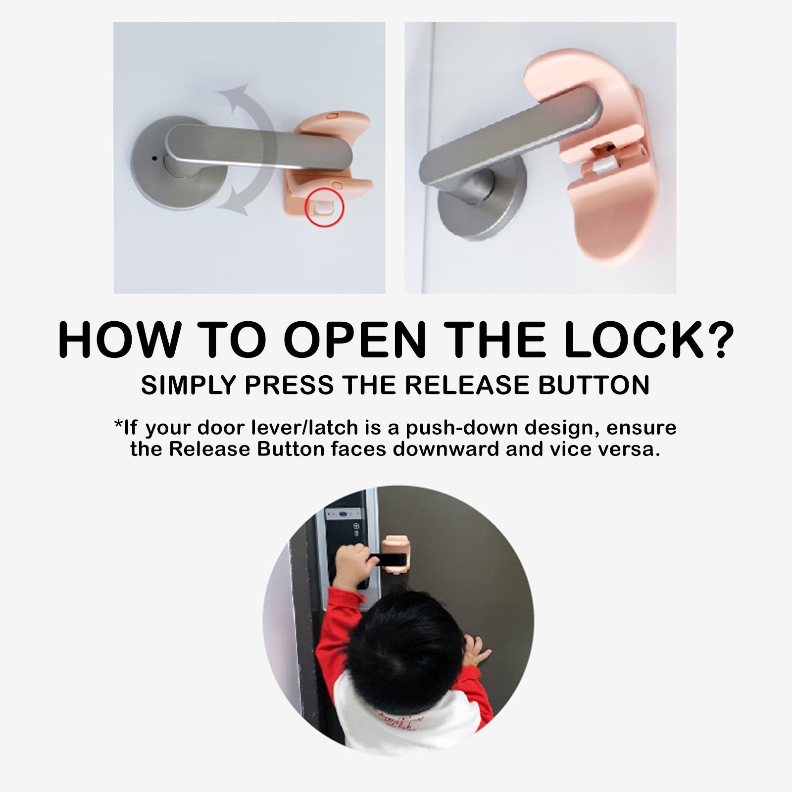 4X Door Lever Lock Pet Child Proof Adhesive Kid Safety Handle Lock APRICOT PINK 5