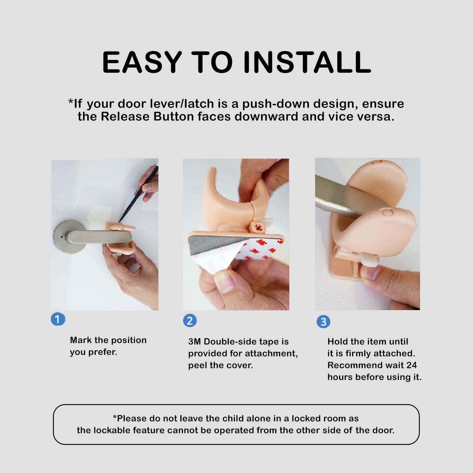 4X Door Lever Lock Pet Child Proof Adhesive Kid Safety Handle Lock APRICOT PINK 6