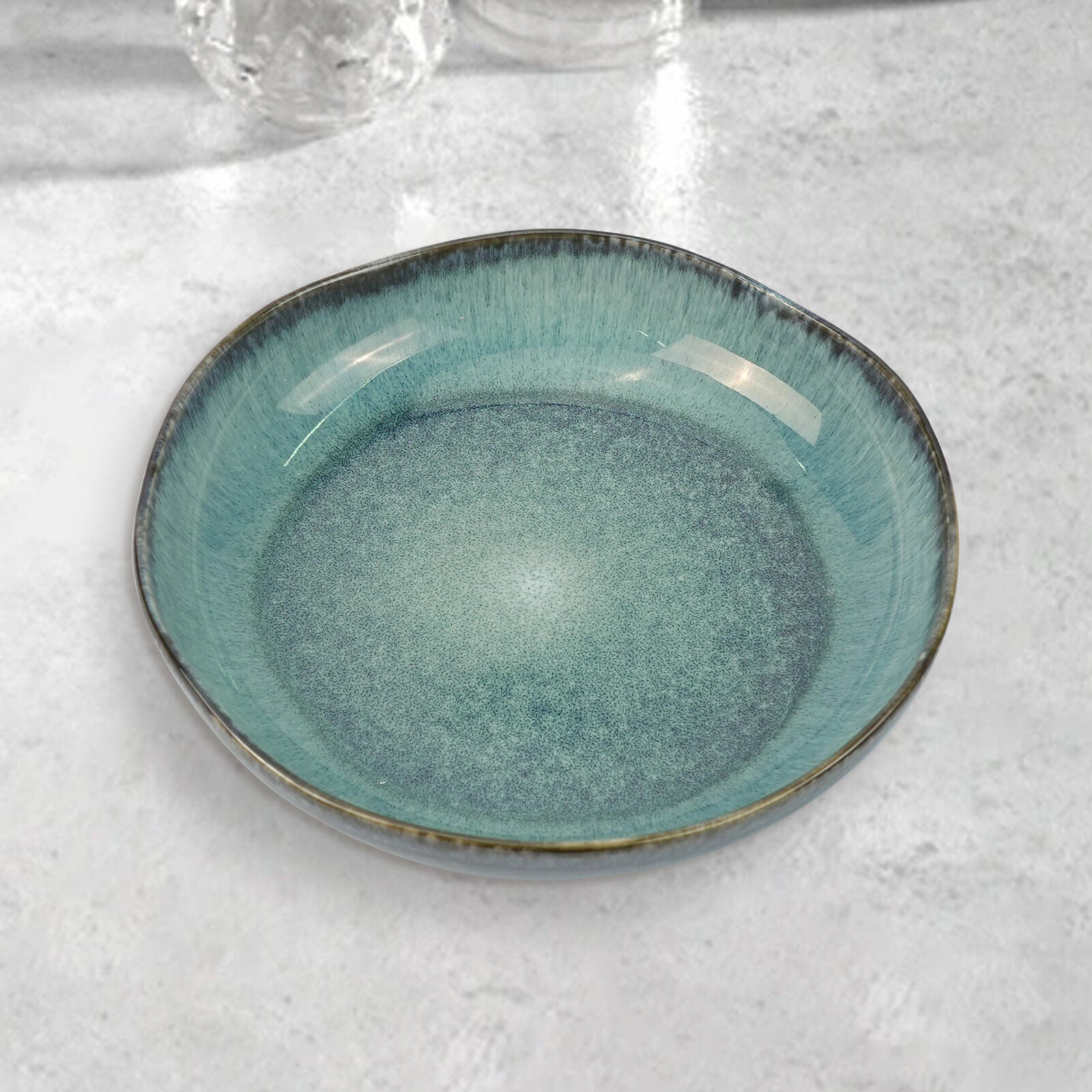 3 Pieces Reactive Glazed Ceramic Organic Fine Dinner Set with Plate and Bowl EARTHY AQUA 5
