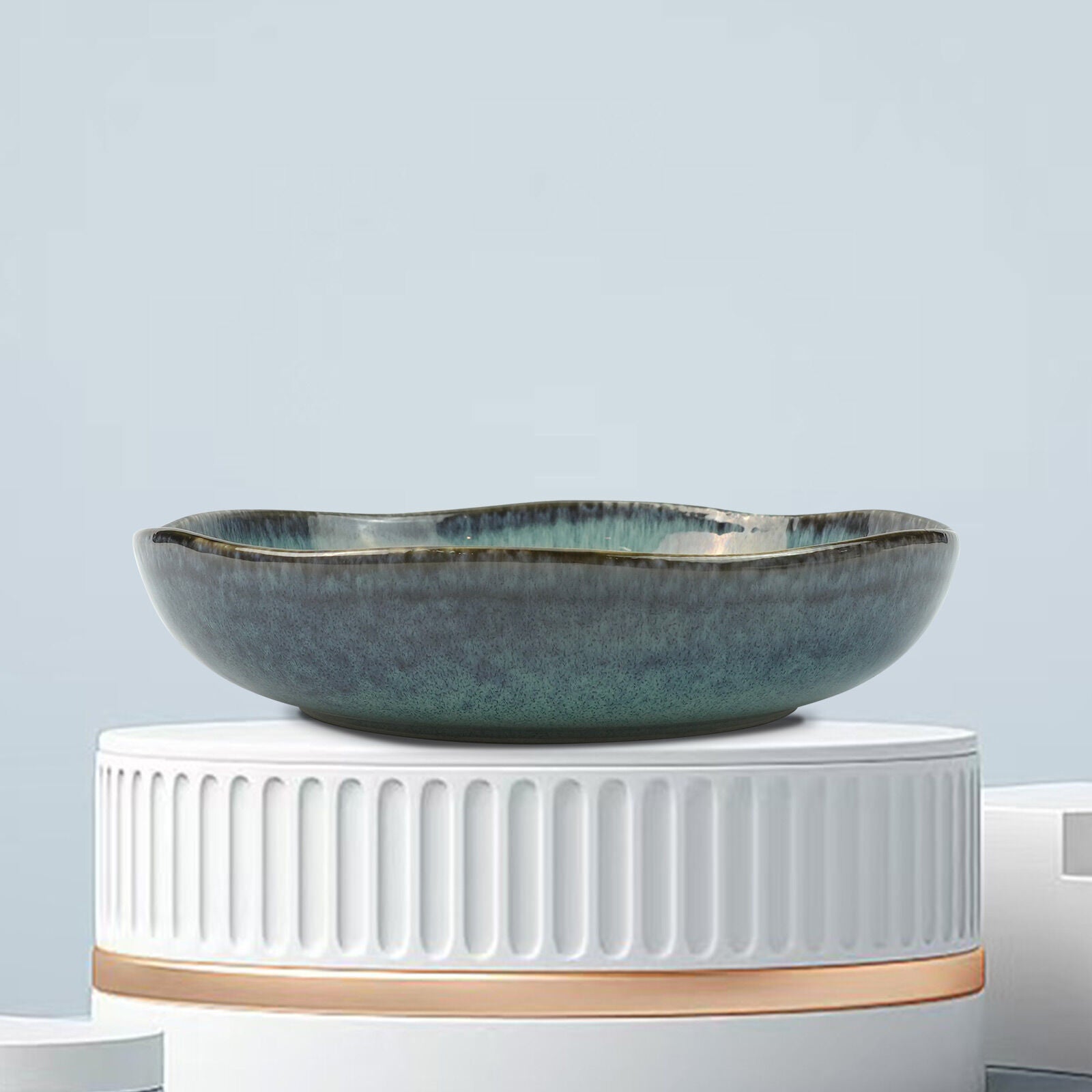 3 Pieces Reactive Glazed Ceramic Organic Fine Dinner Set with Plate and Bowl EARTHY AQUA 6