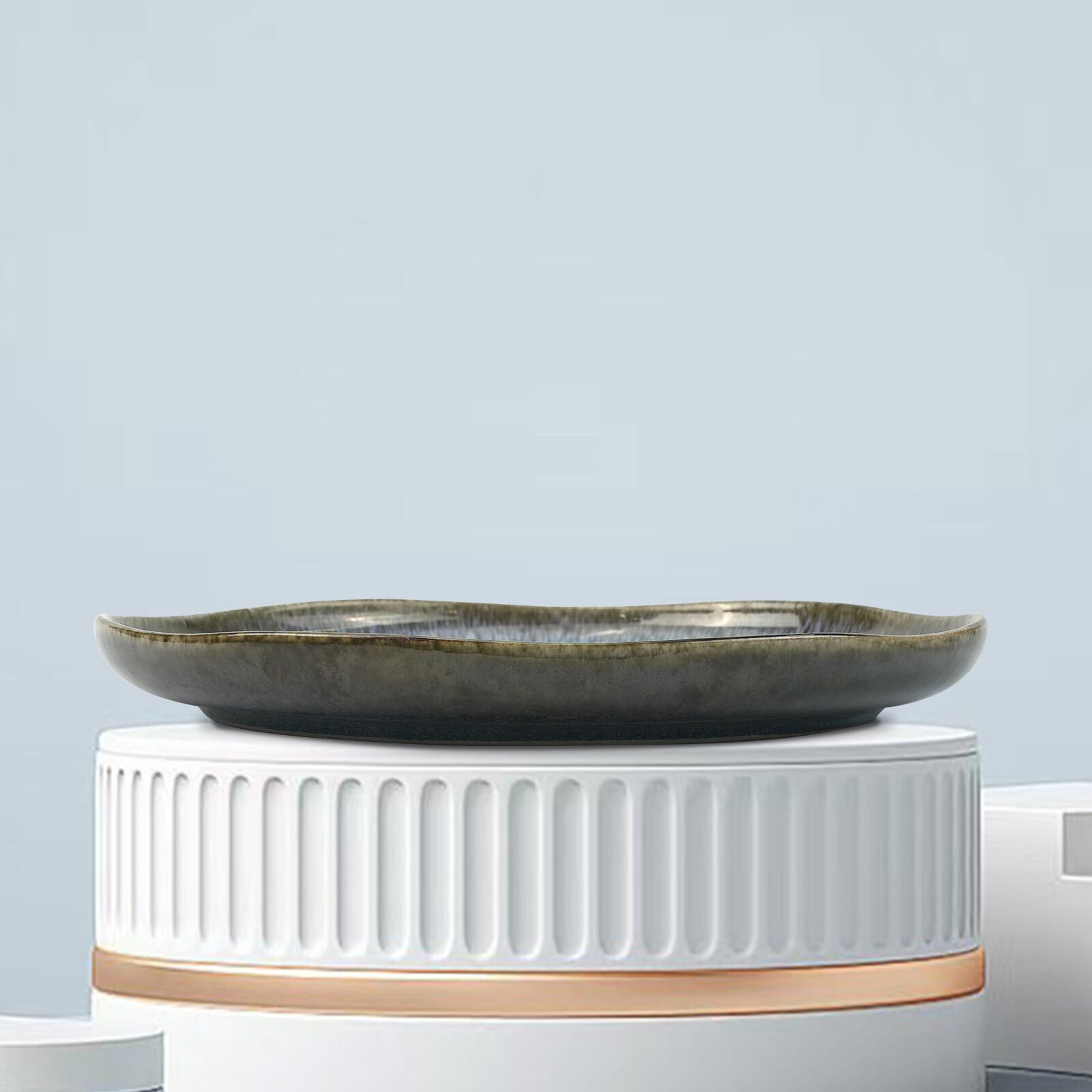 3 Pieces Reactive Glazed Ceramic Organic Fine Dinner Set with Plate and Bowl EARTHY AQUA 7