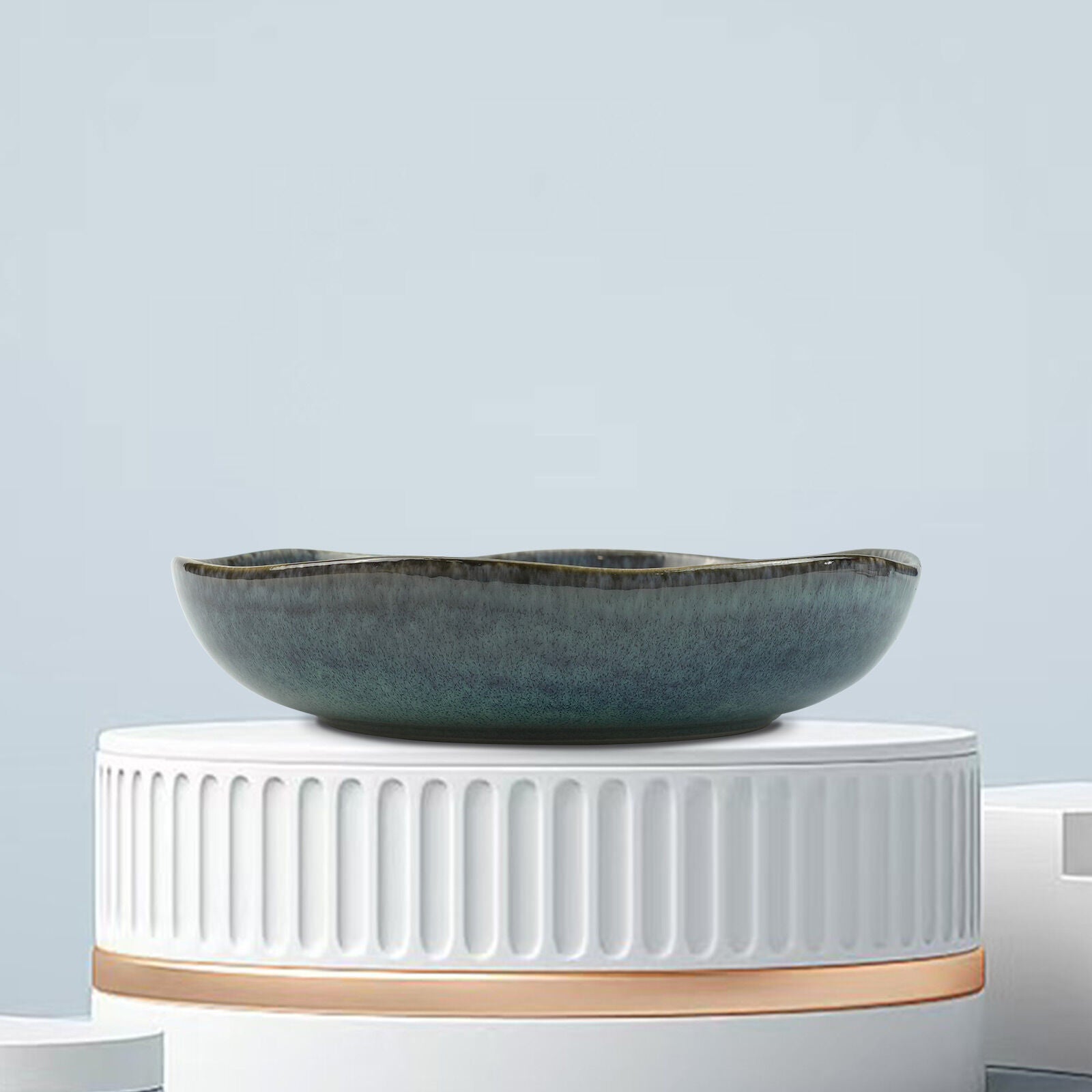 3 Pieces Reactive Glazed Ceramic Organic Fine Dinner Set with Plate and Bowl EARTHY AQUA 8