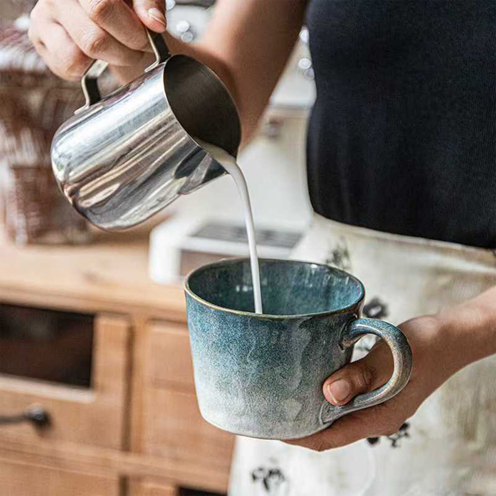 2X Reactive Glazed Ceramic Organic Coffee Mug 350ml Natural EARTHY GREY BLUE 4