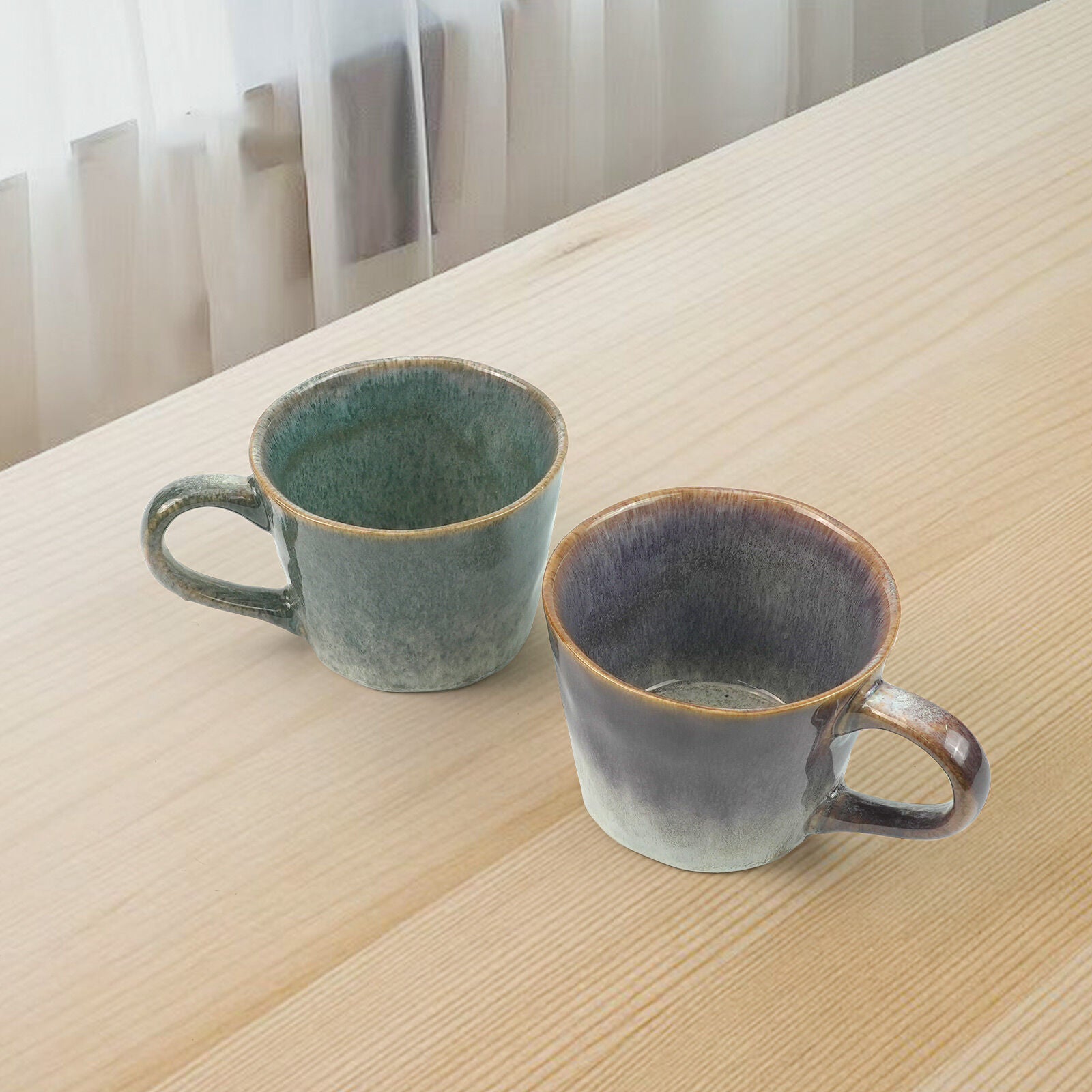 2X Reactive Glazed Ceramic Organic Coffee Mug 350ml Natural EARTHY GREY BLUE 6