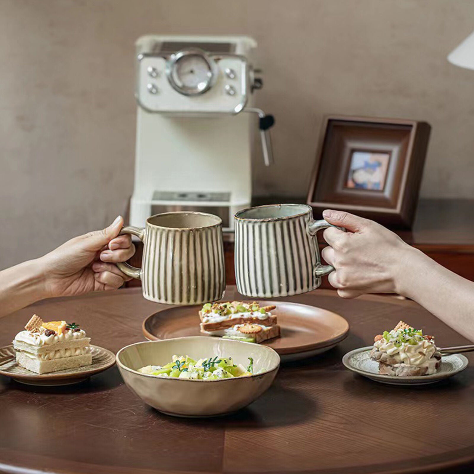 High-Fired Ceramic Stoneware Ribbed Stripe Mug 460ml Matt EARTHY GREY 4