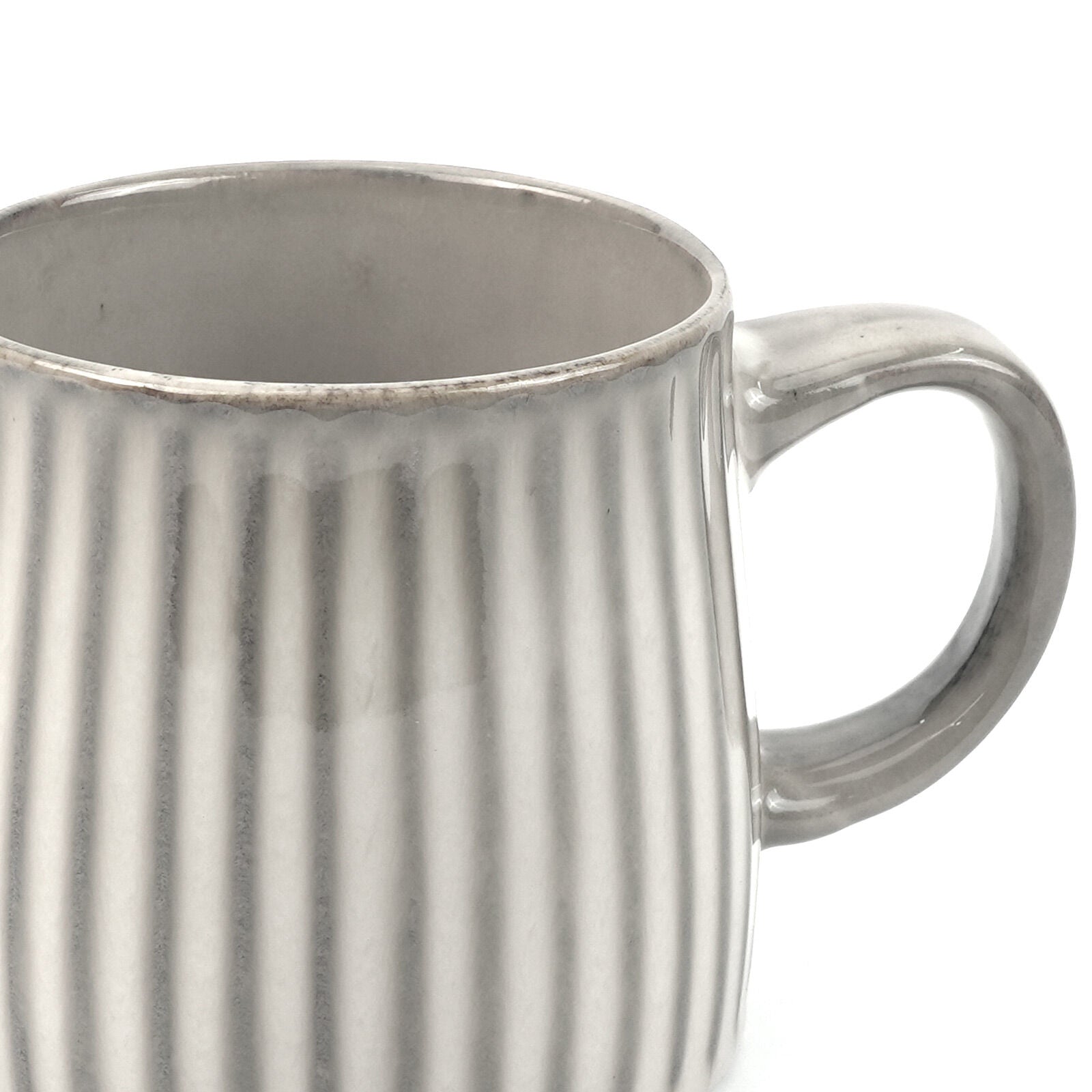 High-Fired Ceramic Stoneware Ribbed Stripe Mug 460ml Matt EARTHY GREY 5