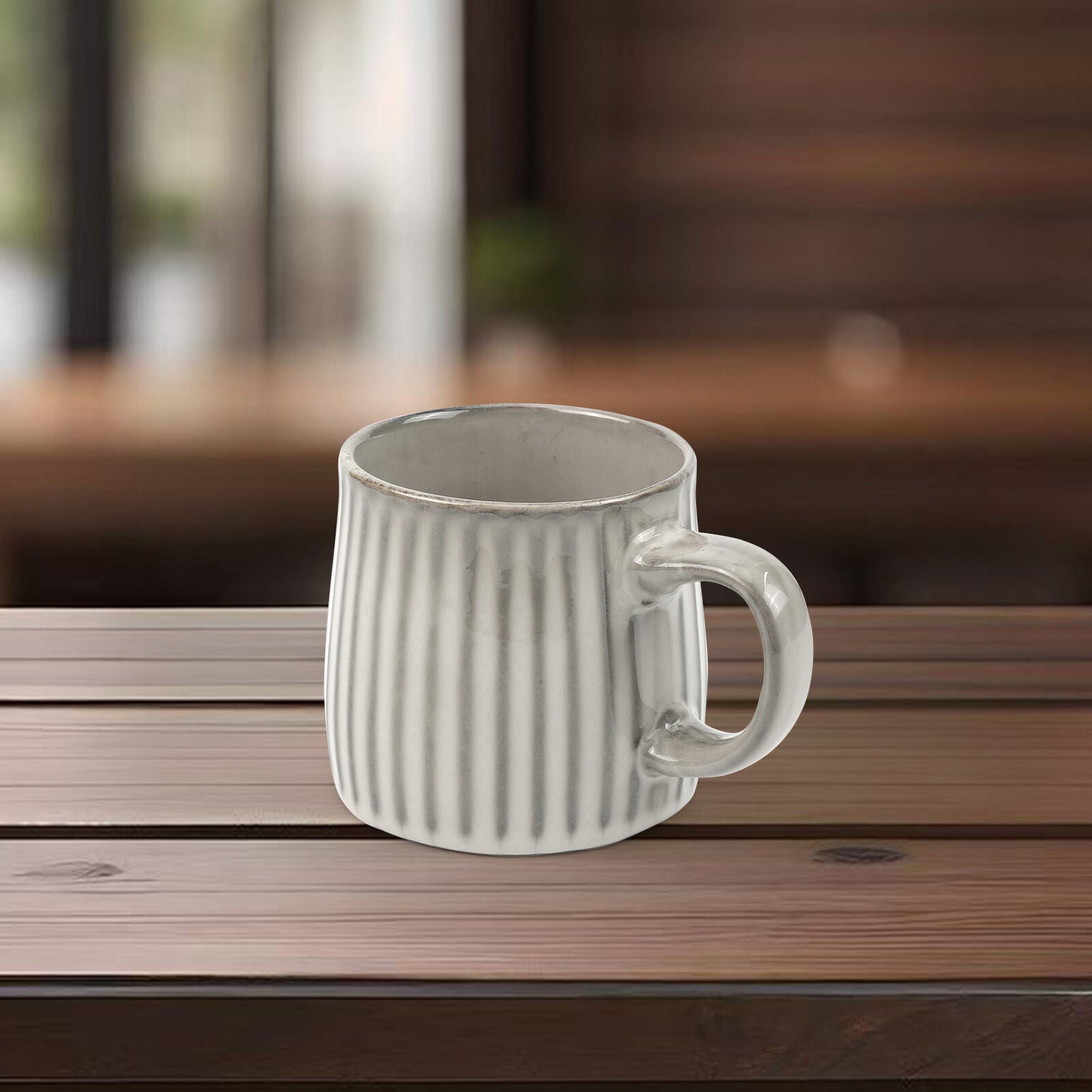 High-Fired Ceramic Stoneware Ribbed Stripe Mug 460ml Matt EARTHY GREY 6