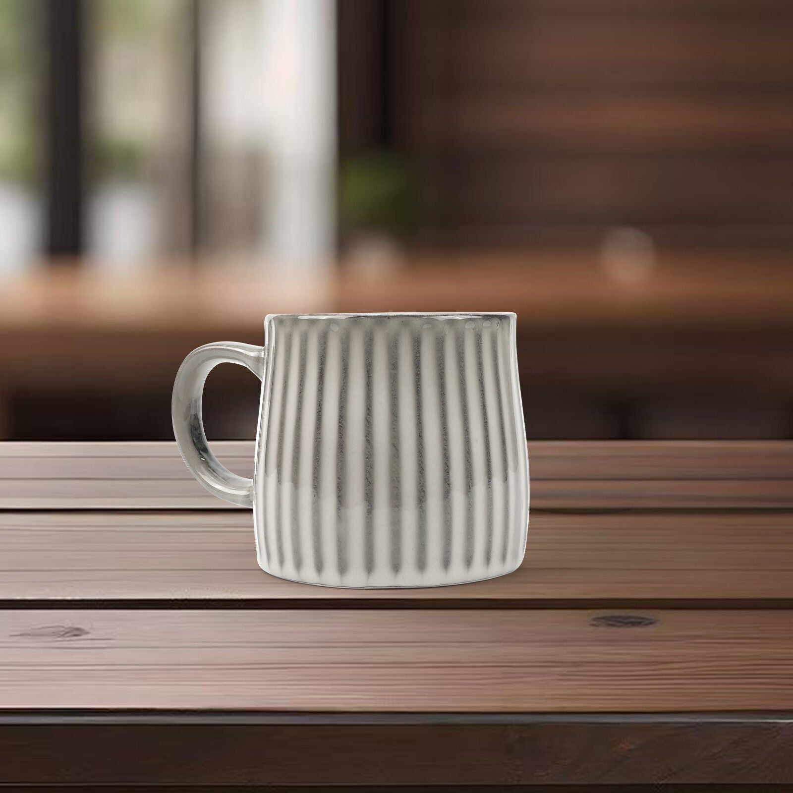 High-Fired Ceramic Stoneware Ribbed Stripe Mug 460ml Matt EARTHY GREY 7