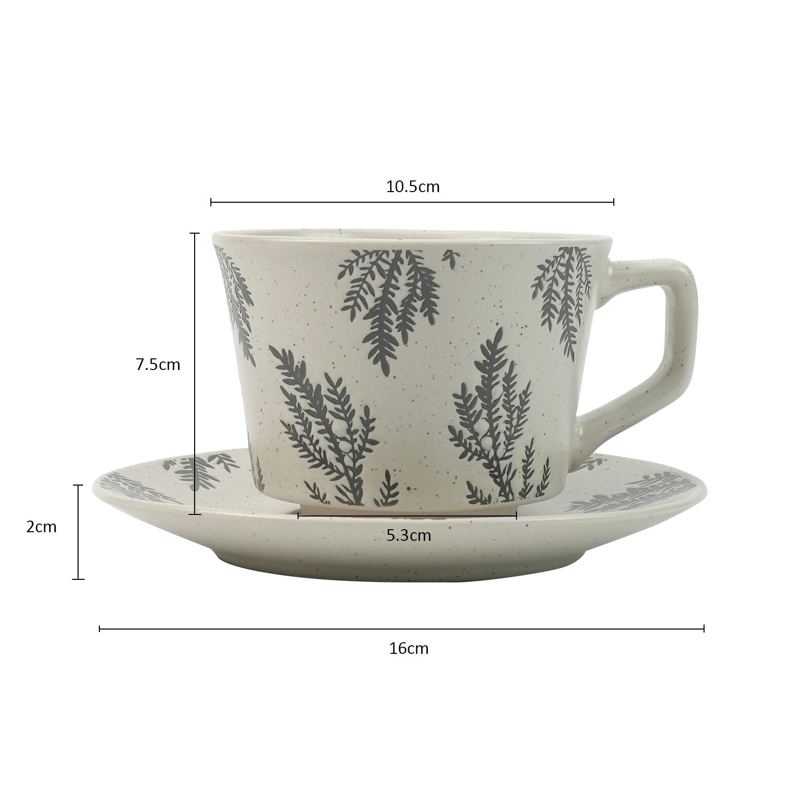 High-Fired Ceramic Stoneware Speckle Cup & Saucer Set 380ml Floral Tea Spoon EARTHY GREY 7