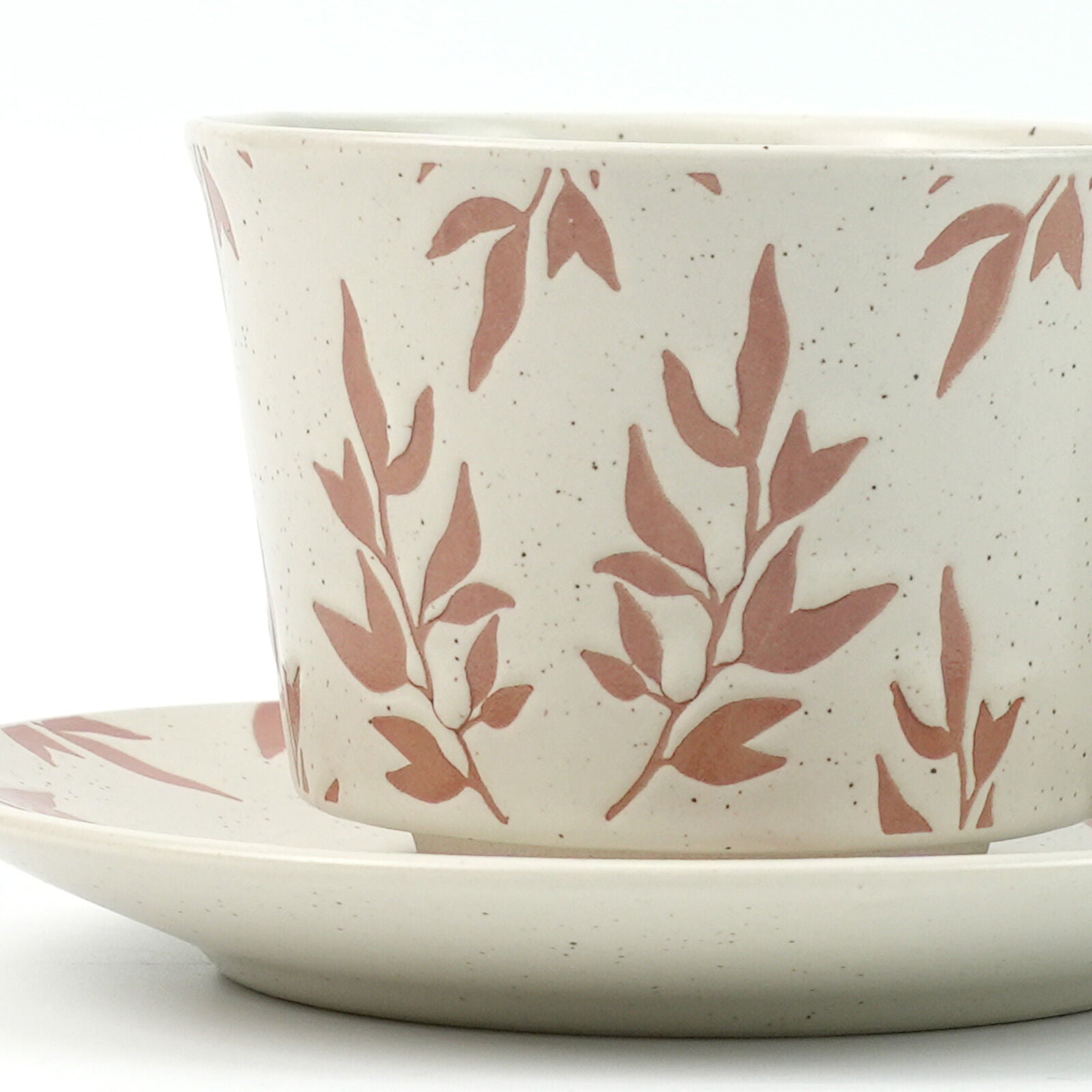 High-Fired Ceramic Stoneware Speckle Cup & Saucer Set 380ml Floral Tea Spoon EARTHY RED 3
