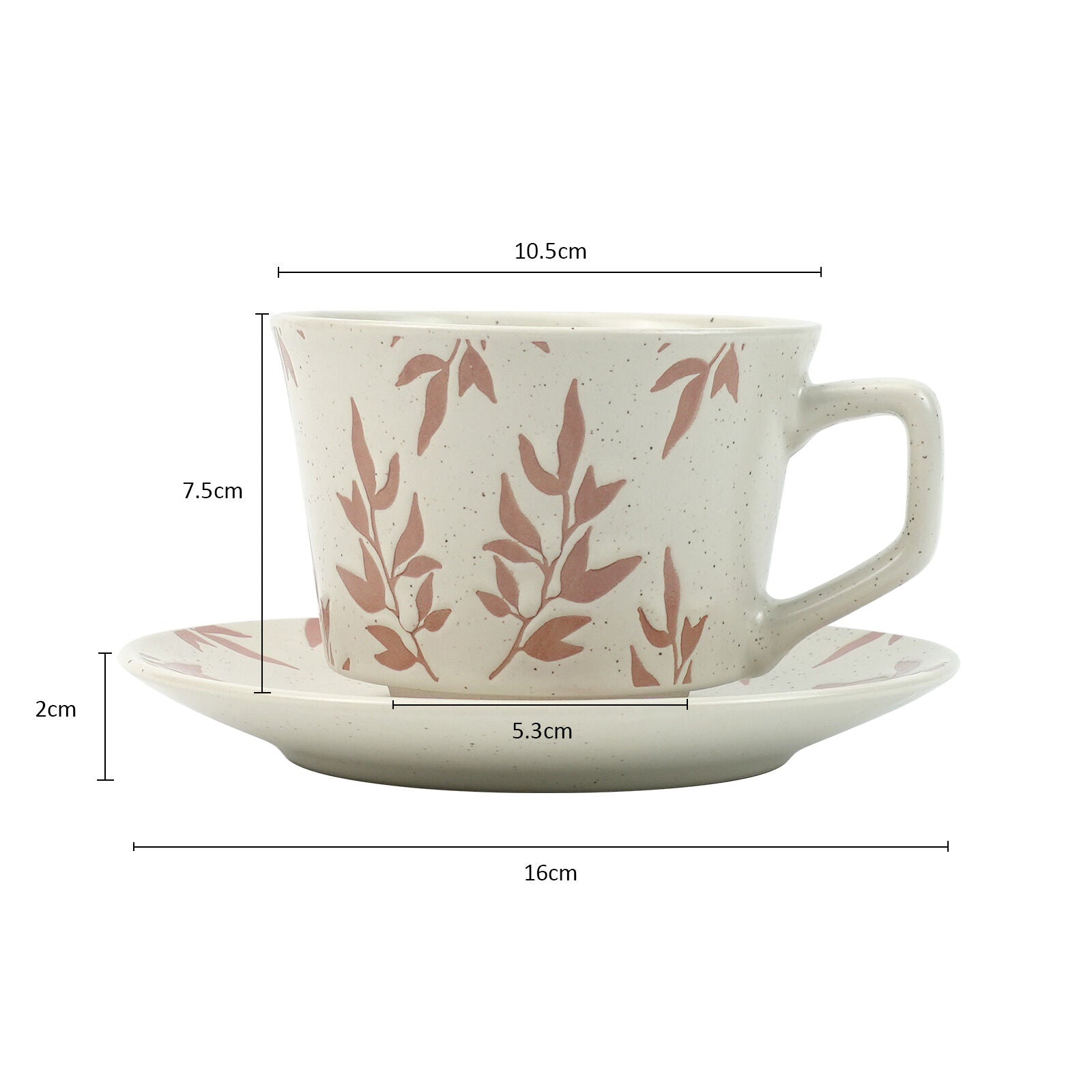 High-Fired Ceramic Stoneware Speckle Cup & Saucer Set 380ml Floral Tea Spoon EARTHY RED 7