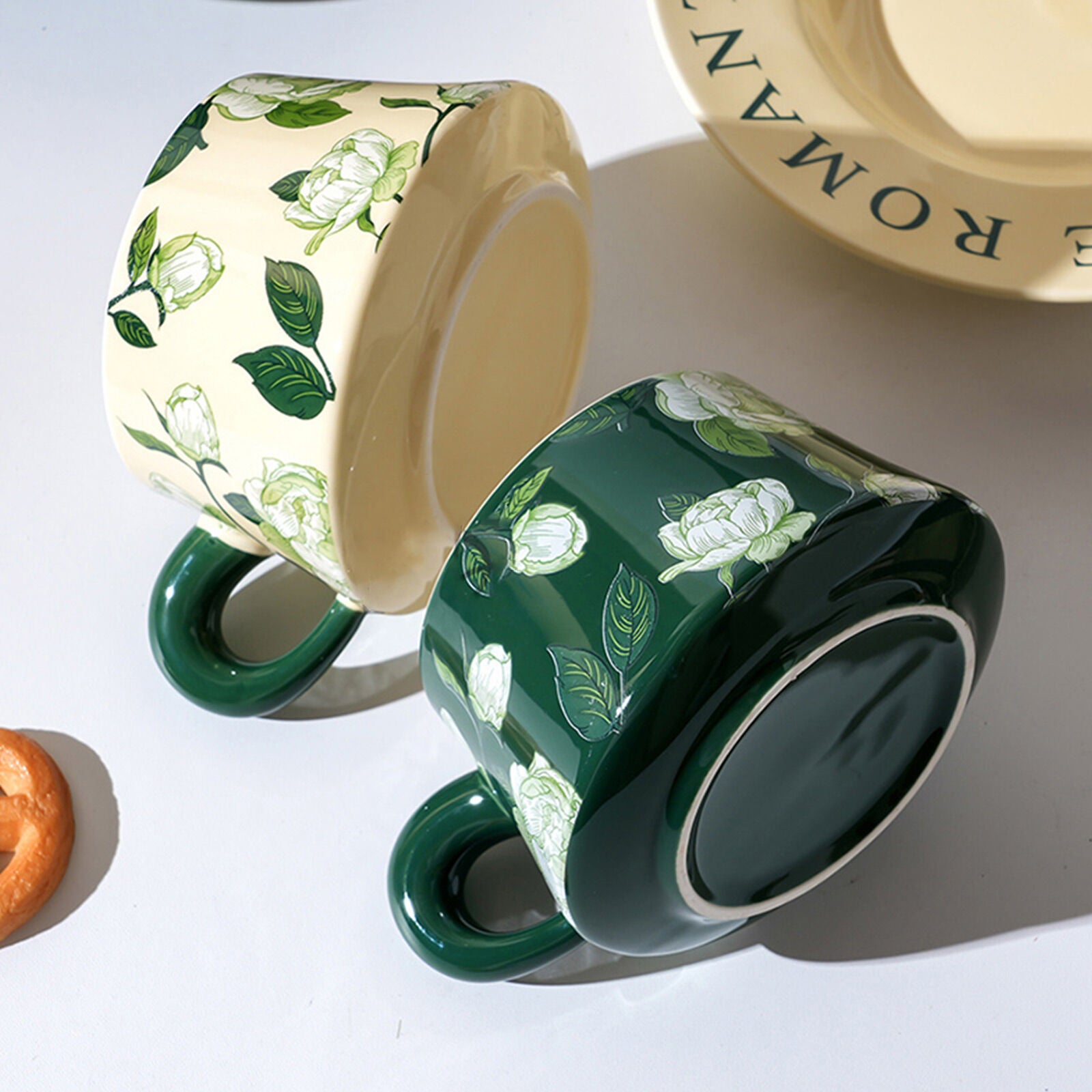 2X High-Fired Ceramic Porcelain Cup & Saucer Set 300ml Vintage Floral Tea Spoon GREEN 4