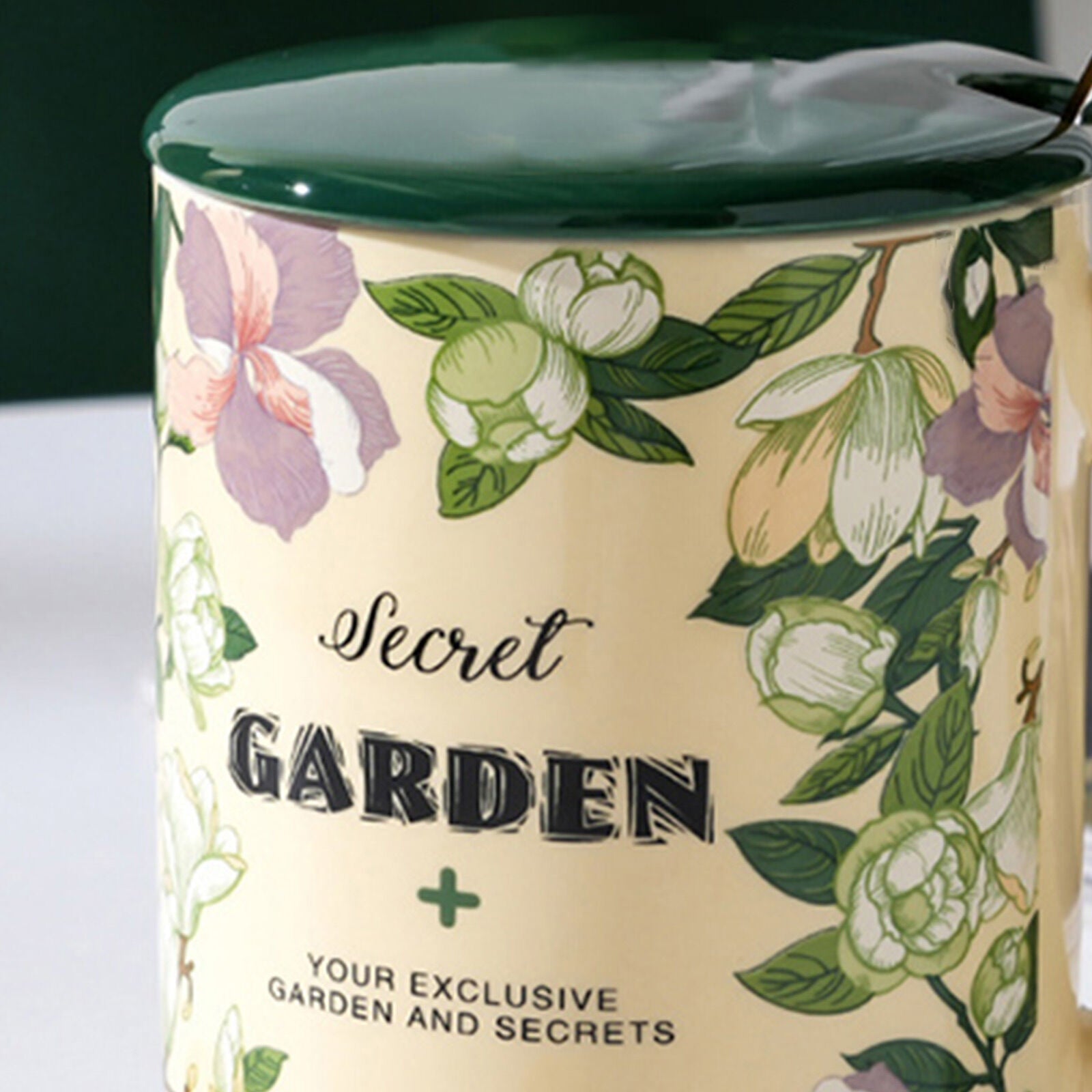 2X High-Fired Ceramic Porcelain Mug Set with Lid 400ml Vintage Floral Tea Spoon GREEN 4