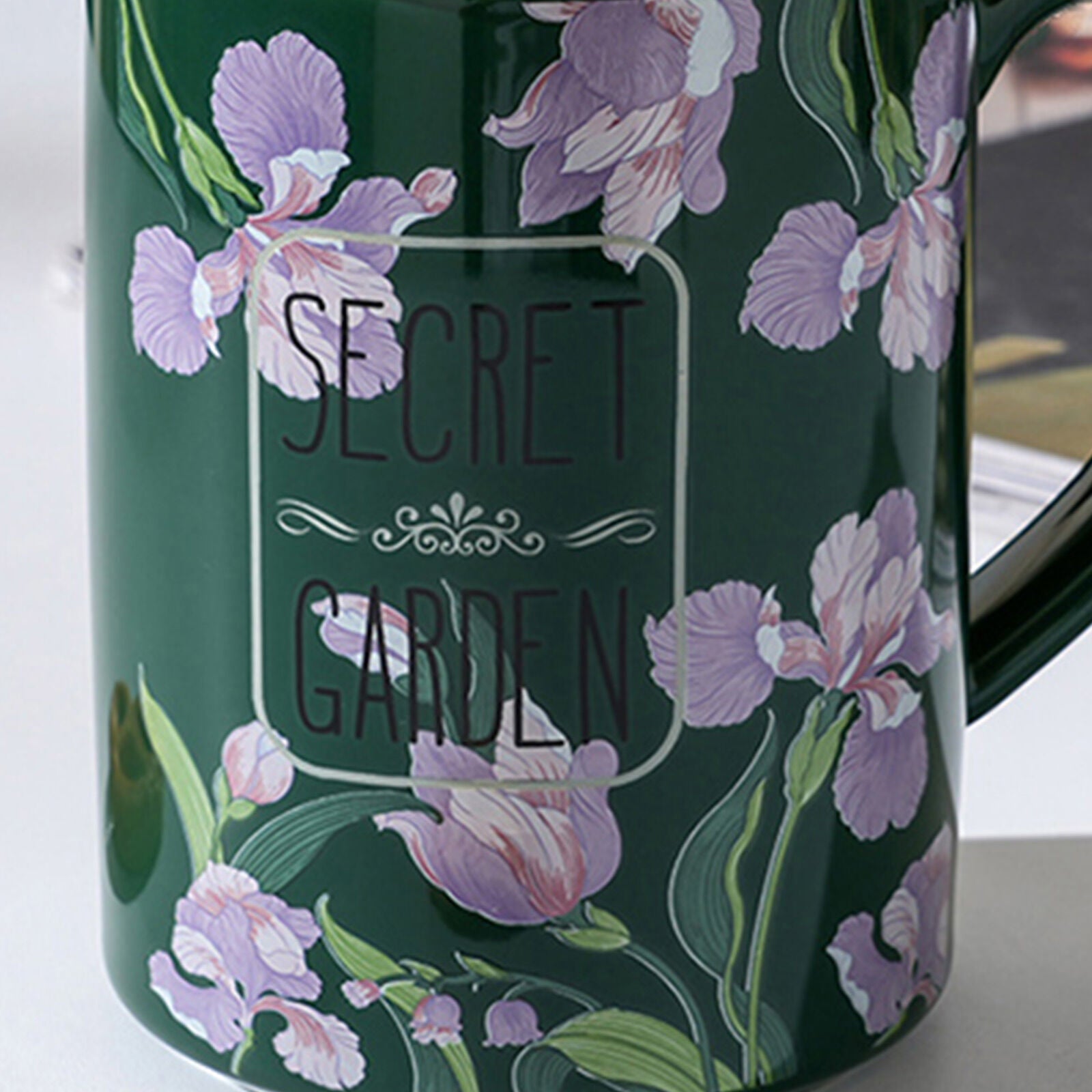 2X High-Fired Ceramic Porcelain Mug Set with Lid 400ml Vintage Floral Tea Spoon GREEN 7