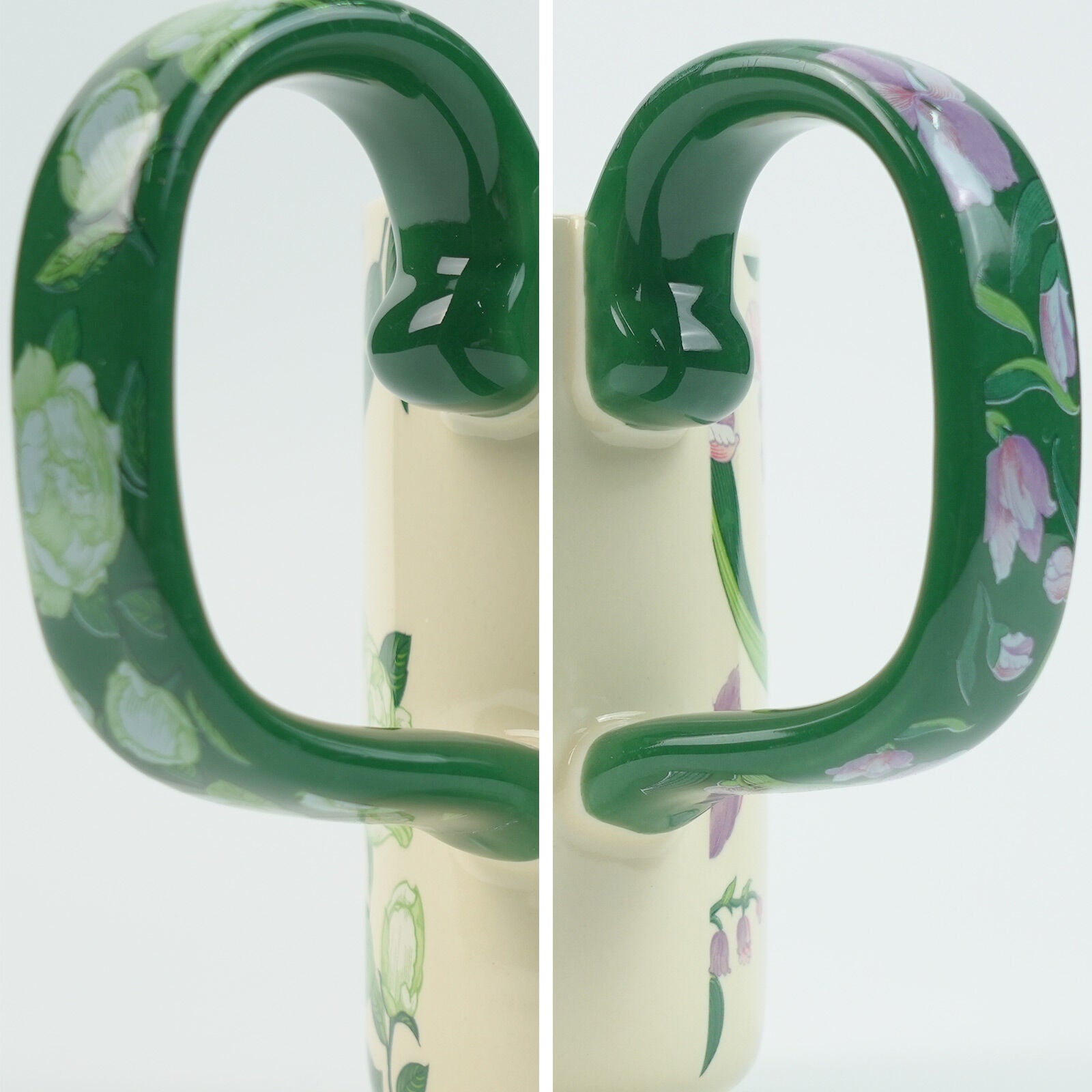 2X High-Fired Ceramic Porcelain Mug Set with Lid 400ml Vintage Floral Tea Spoon GREEN 8