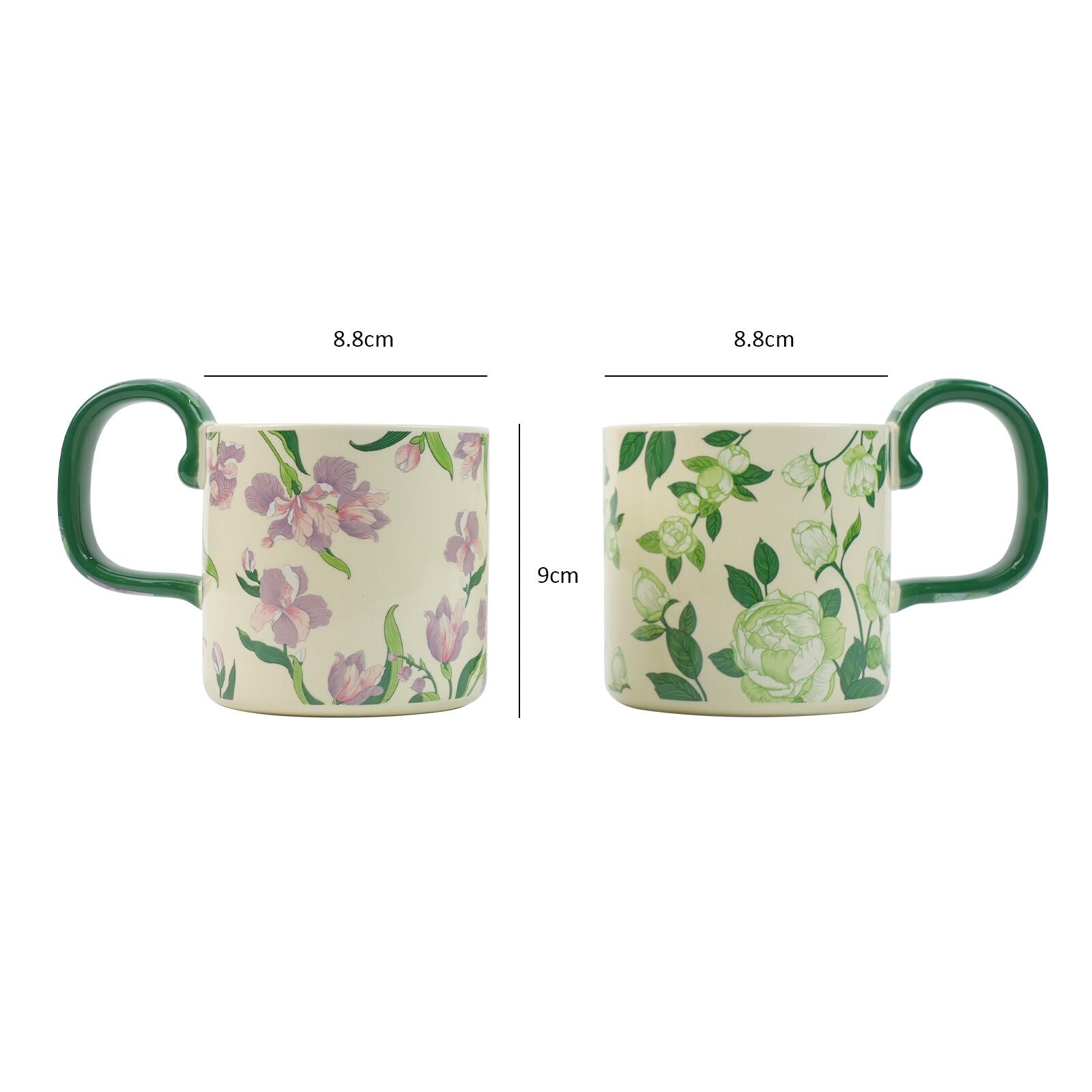 2X High-Fired Ceramic Porcelain Mug Set with Lid 400ml Vintage Floral Tea Spoon GREEN 10
