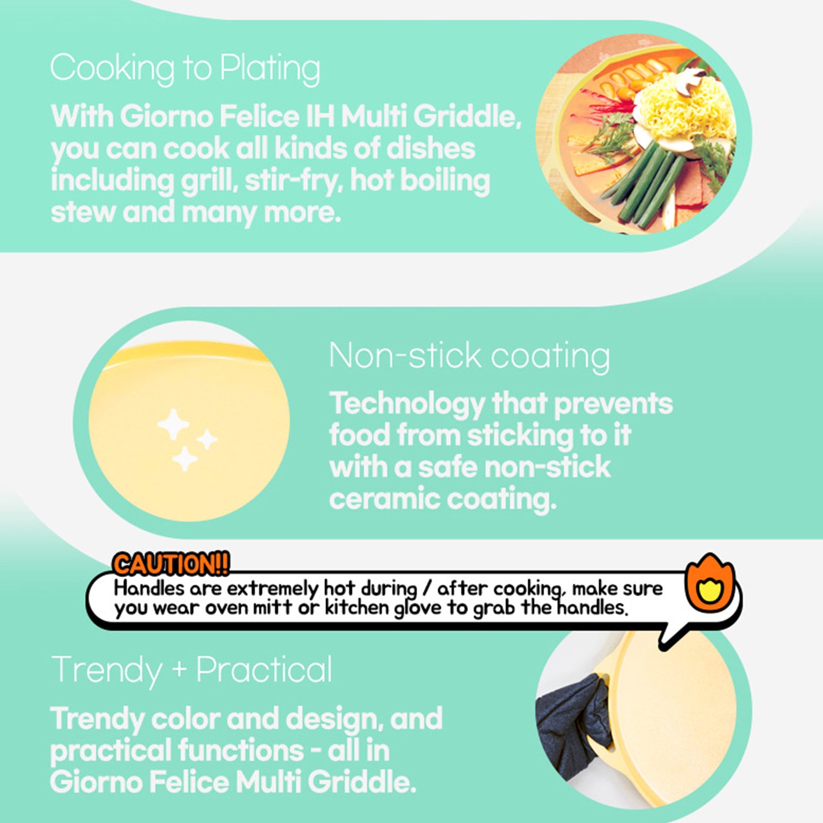 Giorno Felice IH Griddle Pan 34cm Round Ceramic Non-Stick Camping Korean Stew 5