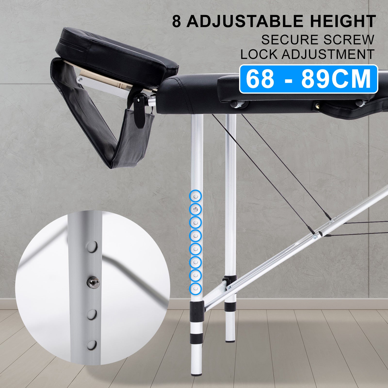 Aluminium Portable Beauty Massage Table Bed 2 Fold 55cm Black 4