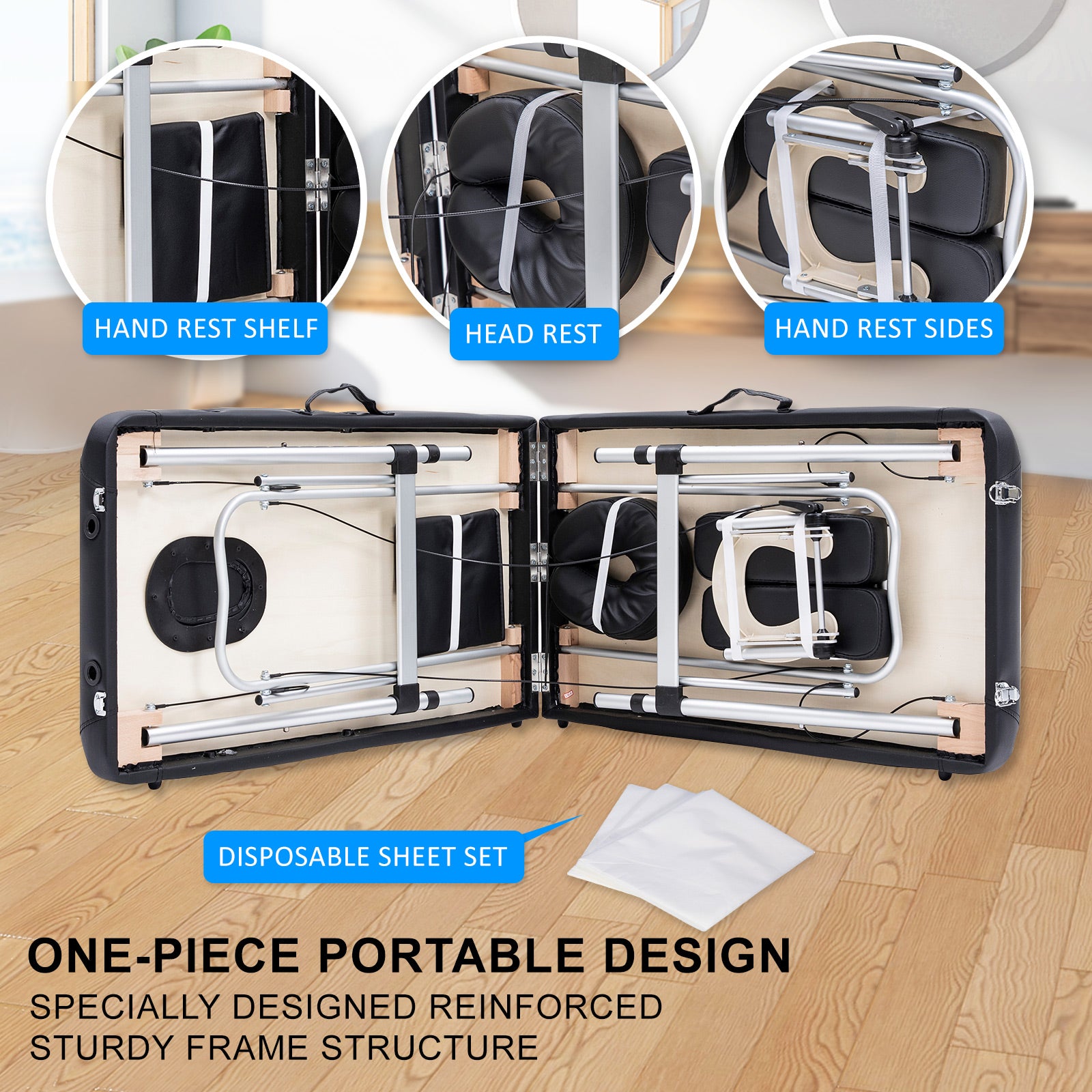 Aluminium Portable Beauty Massage Table Bed 2 Fold 55cm Black 9