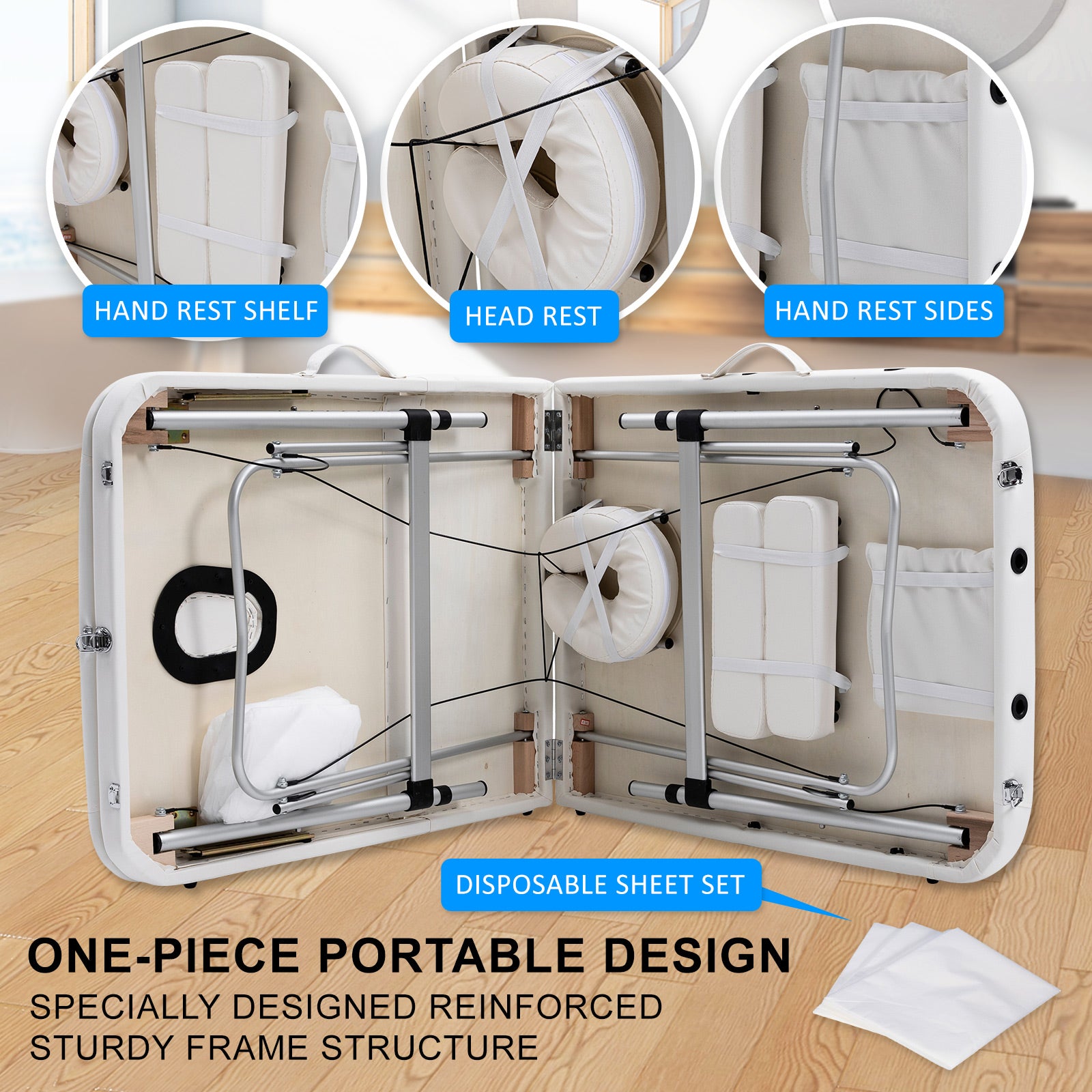 Aluminium Portable Beauty Massage Table Bed 3 Fold 70cm White 9