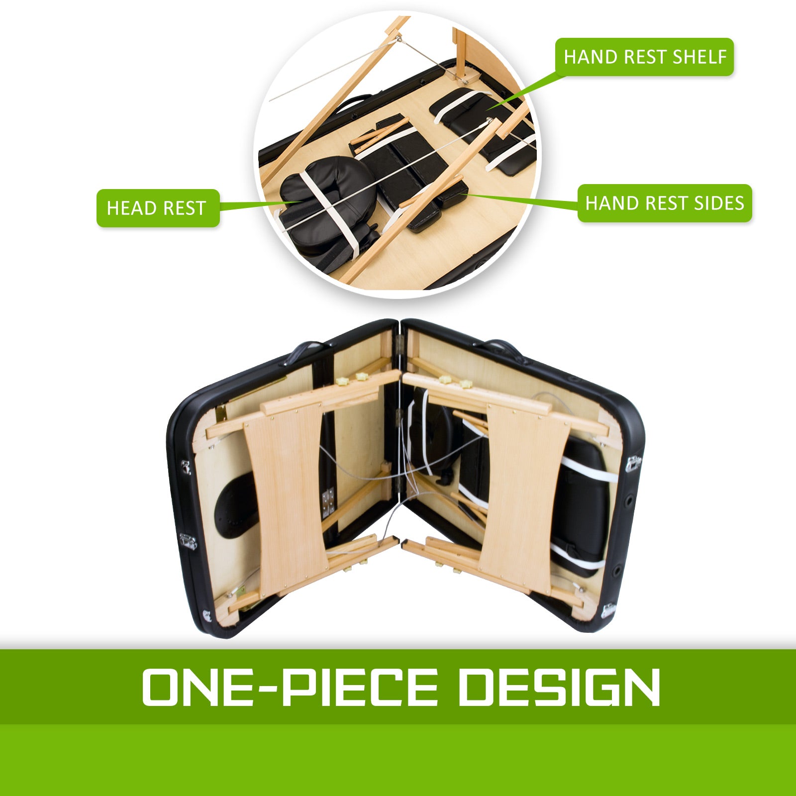 Wooden Portable Massage Table Bed 3 Fold 70cm BLACK 10