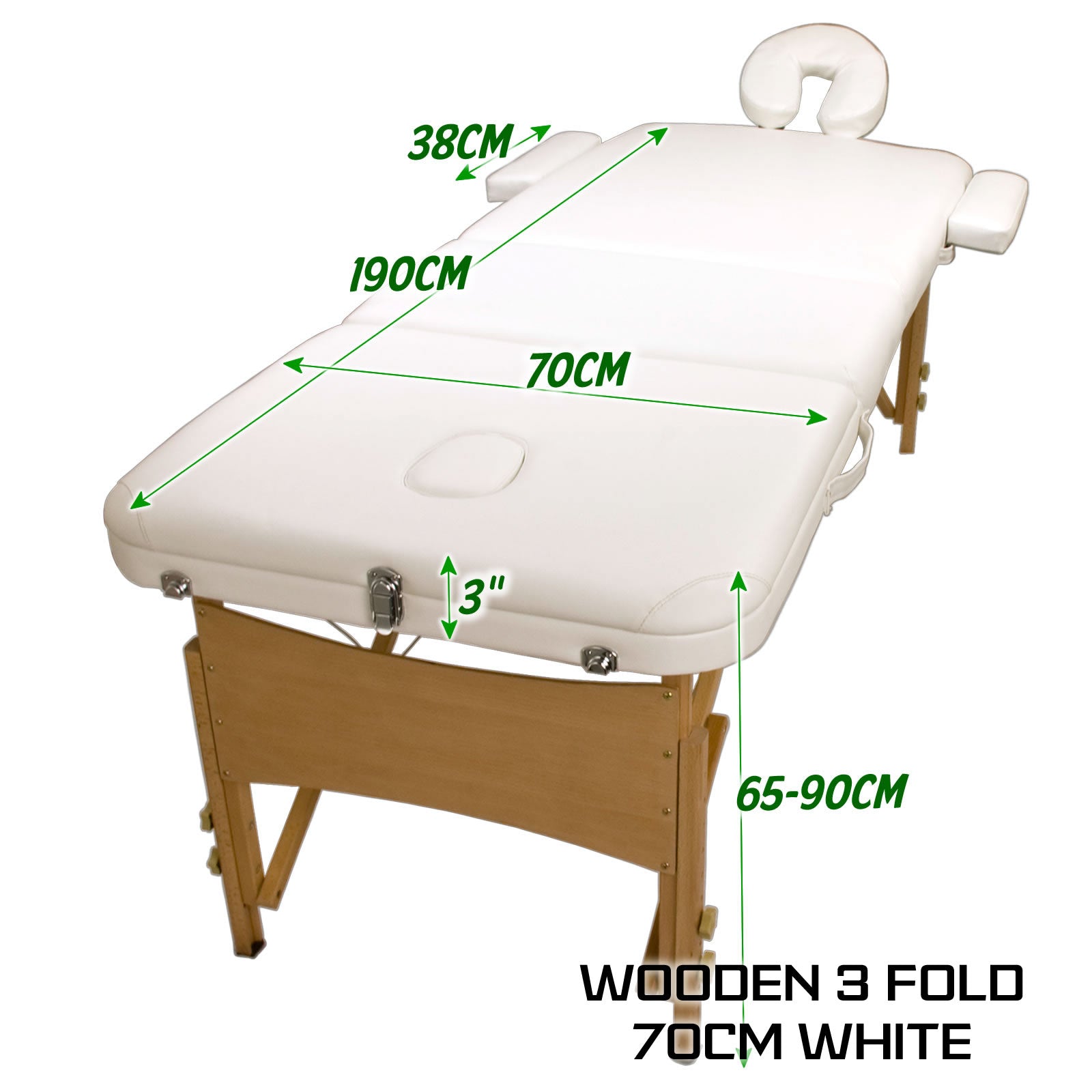 Wooden Portable Beauty Massage Table Bed 3 Fold 70cm WHITE 12