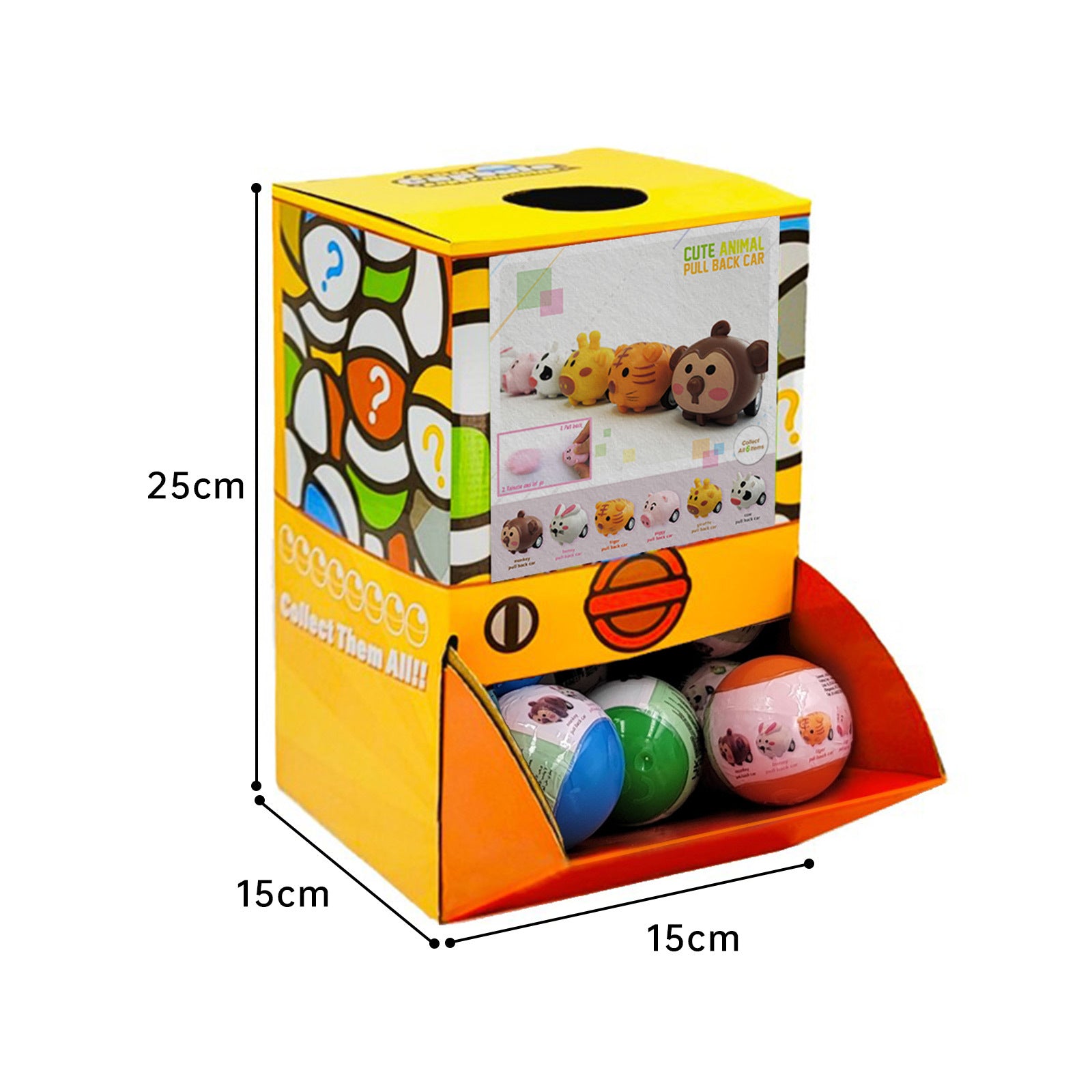 40X Cute Animal Pull Back Car Toy Capsules 50mm Collectible Gacha in Display Box 6