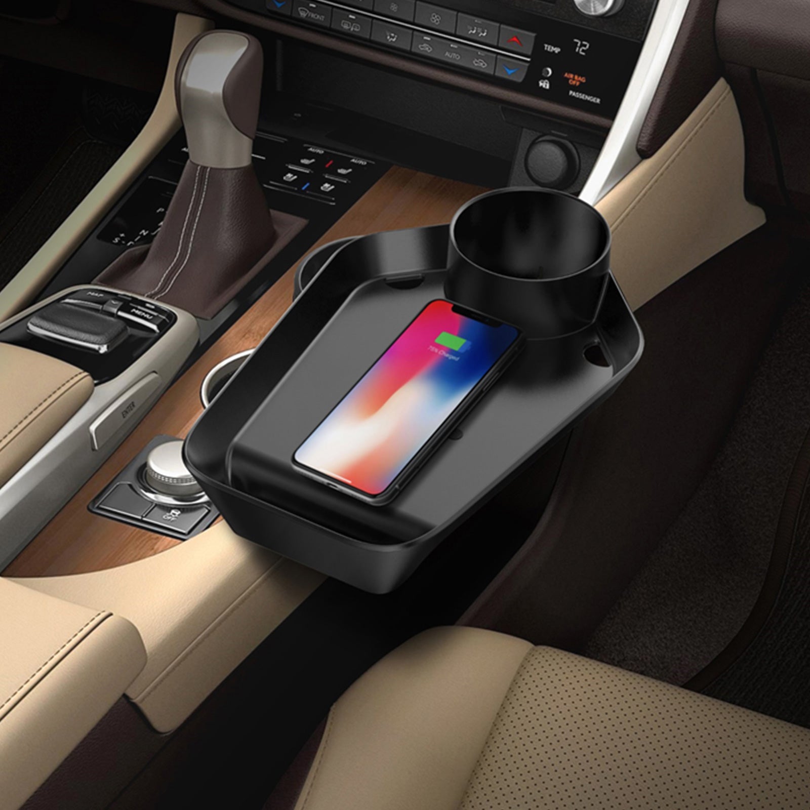 Kustom 10W Car Cup Holder Extension Fast Wireless Charger Tray 3