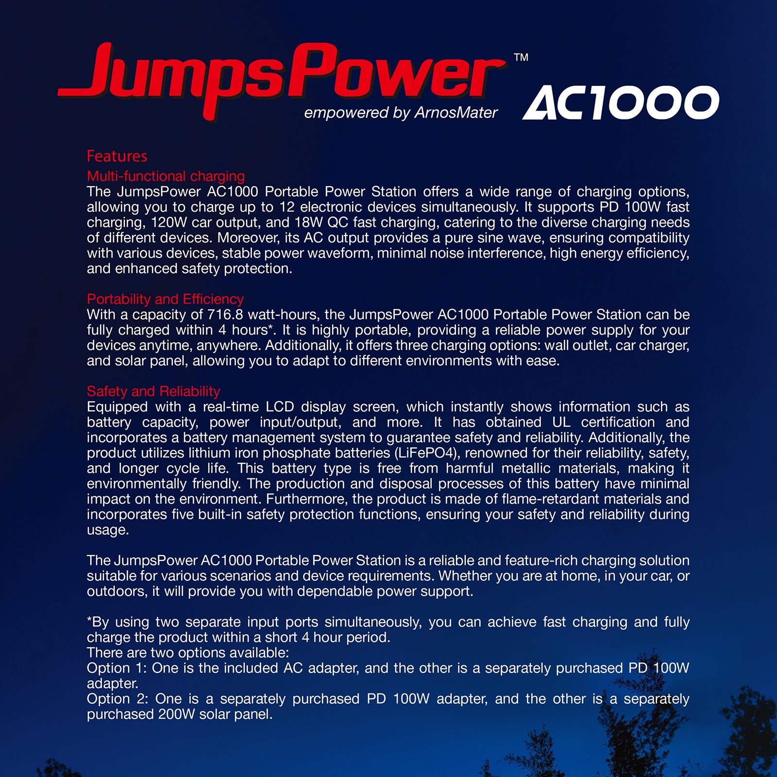 1000W Portable Power Station JumpsPower Battery Charger 716Wh LED Light 4