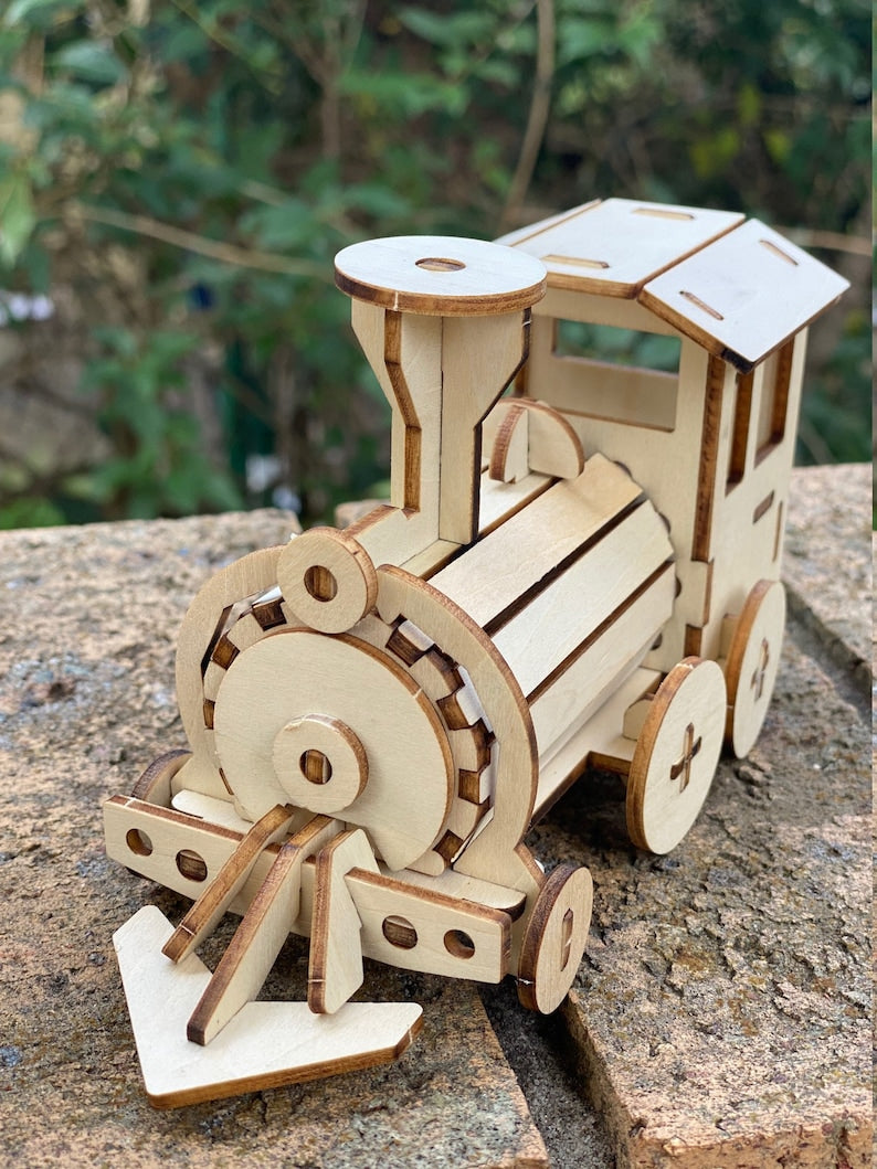 Build and Paint your own locomotive train Kids wood model toy train-plywood DIY kit 4
