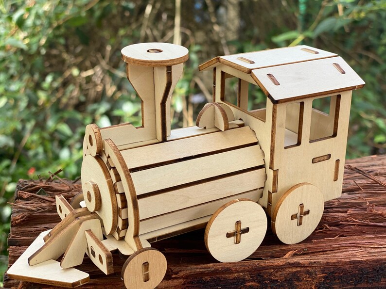 Build and Paint your own locomotive train Kids wood model toy train-plywood DIY kit 5