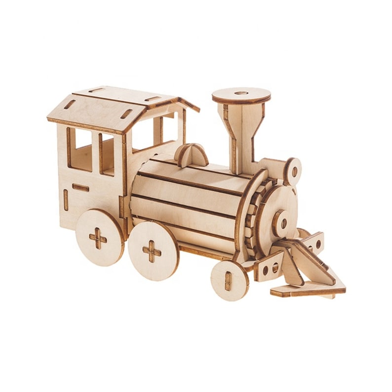 Build and Paint your own locomotive train Kids wood model toy train-plywood DIY kit 6