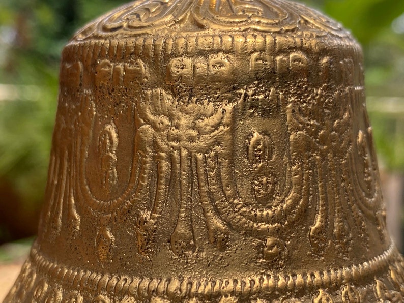 Brass Bell 6 inch Buddhist Nepal Tibetan Prayer Bell Meditation Stress Relief or Sound Therapy 3