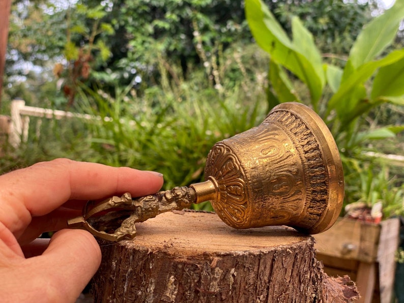Brass Bell 6 inch Buddhist Nepal Tibetan Prayer Bell Meditation Stress Relief or Sound Therapy 6