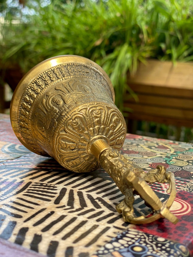 Brass Bell 6 inch Buddhist Nepal Tibetan Prayer Bell Meditation Stress Relief or Sound Therapy 8