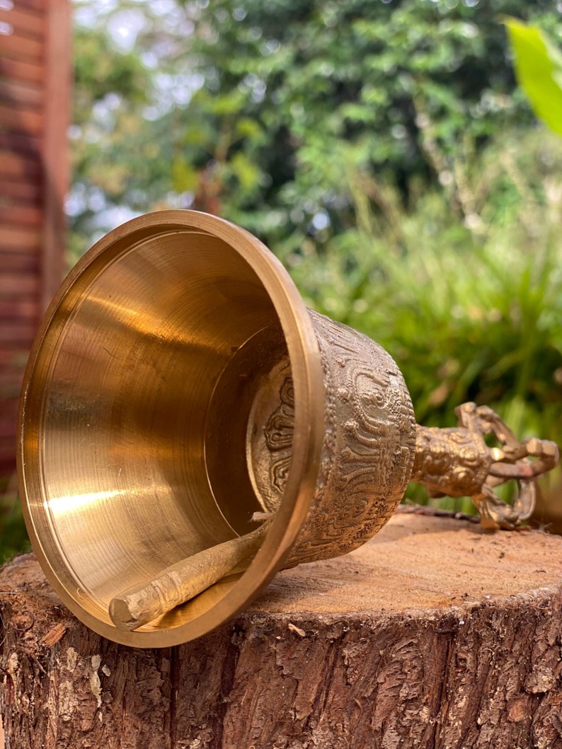 Brass Bell 6 inch Buddhist Nepal Tibetan Prayer Bell Meditation Stress Relief or Sound Therapy 9