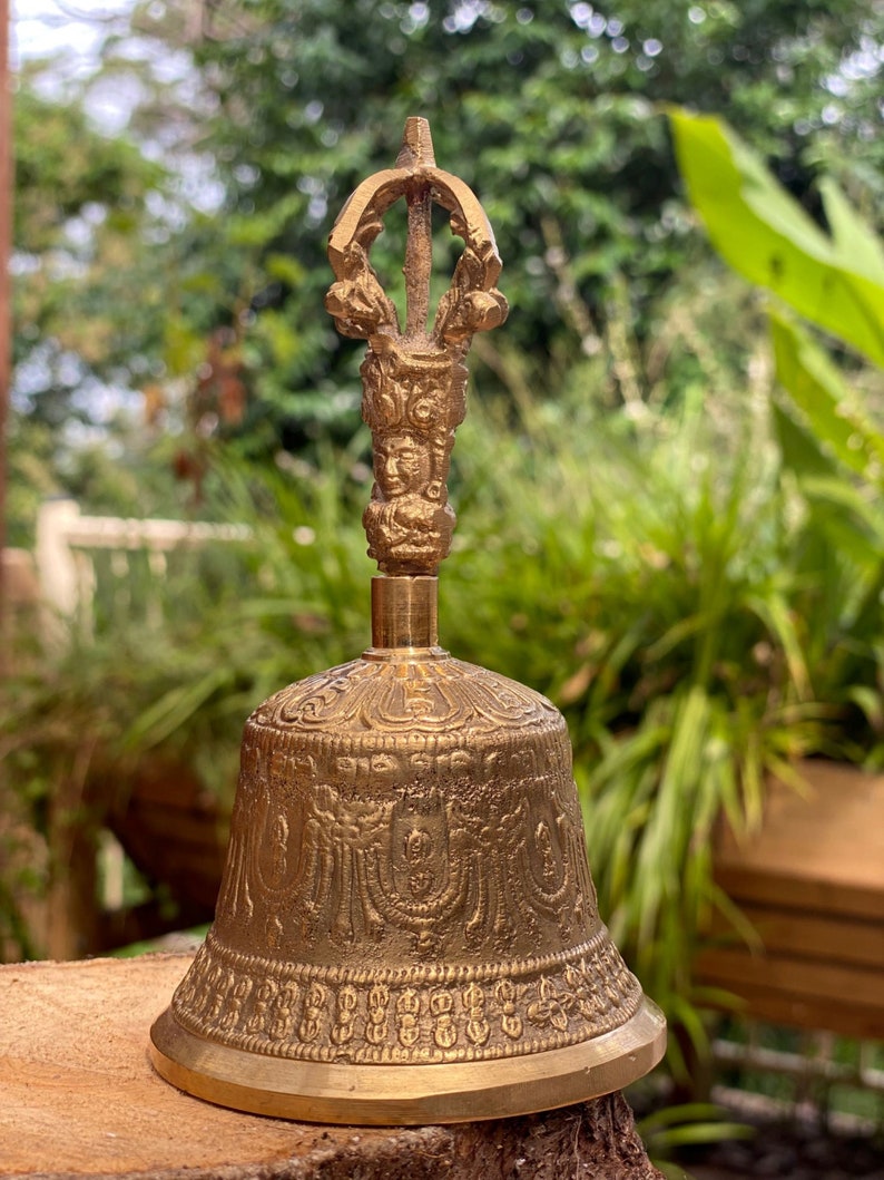 Brass Bell 6 inch Buddhist Nepal Tibetan Prayer Bell Meditation Stress Relief or Sound Therapy 10