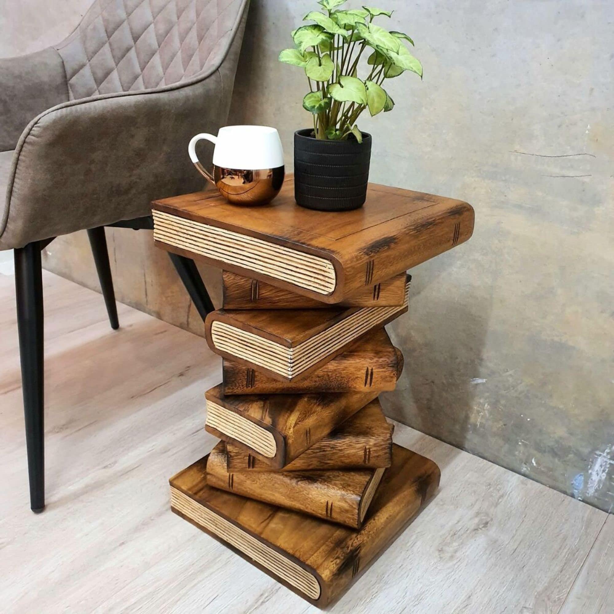 Side Table, corner Stool, Plant Stand Raintree Wood Natural Finish-Book 3