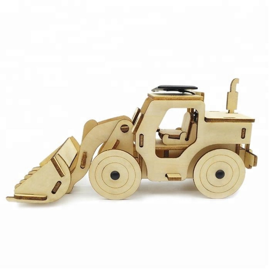 Model Bulldozer Tipper truck: Solar or battery powered plywood model-includes Motor or Solar powered options plus paint brush set 7