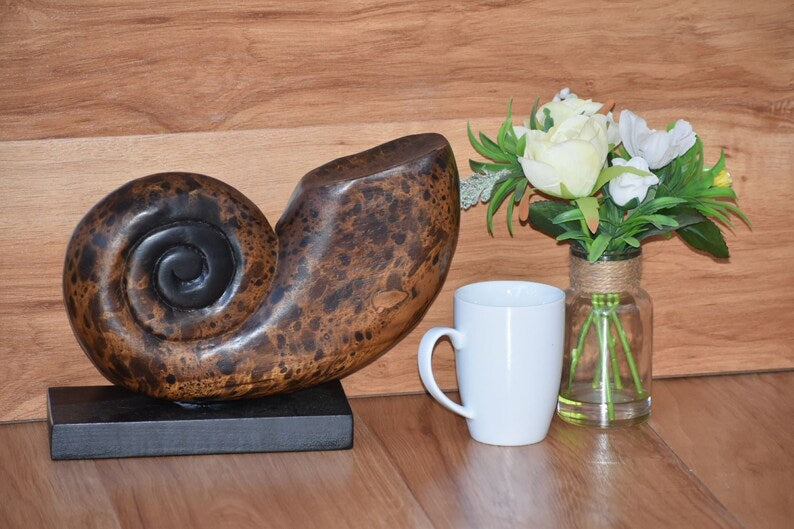 Decorative hand carved wooden shell on stand 6