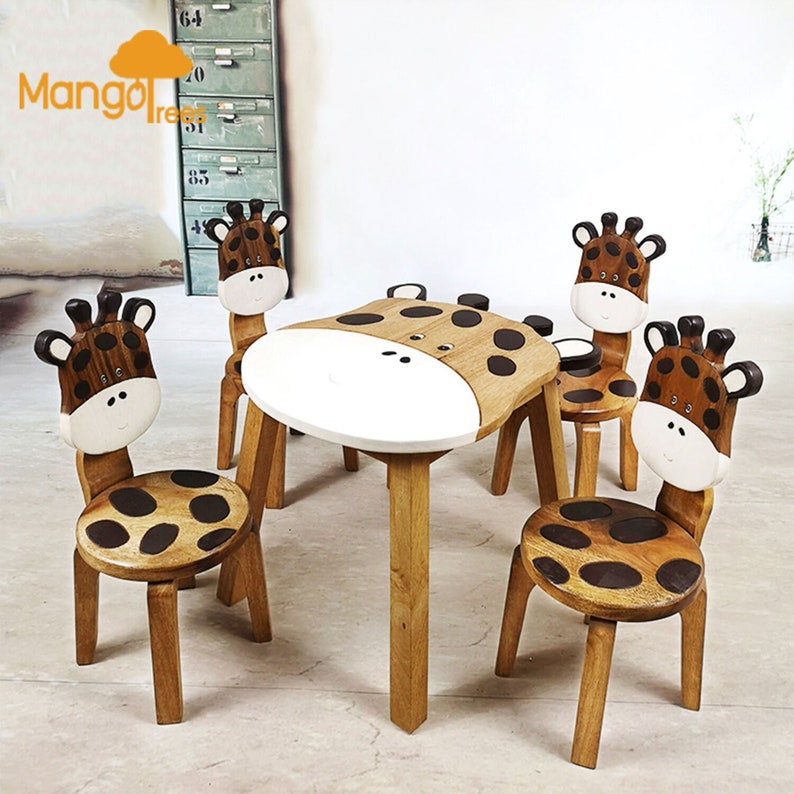 Hand Carved Children's Table Wooden GIRAFFE Theme 3