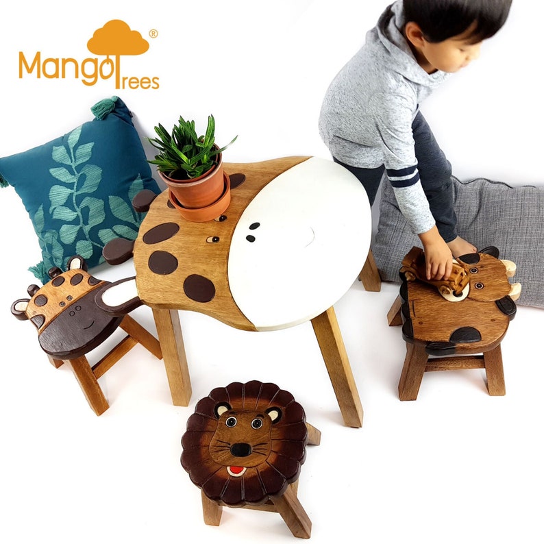 Hand Carved Children's Table Wooden GIRAFFE Theme 4