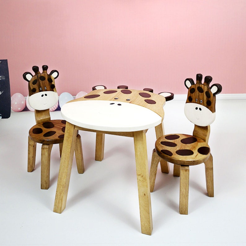 Hand Carved Children's Table Wooden GIRAFFE Theme 5