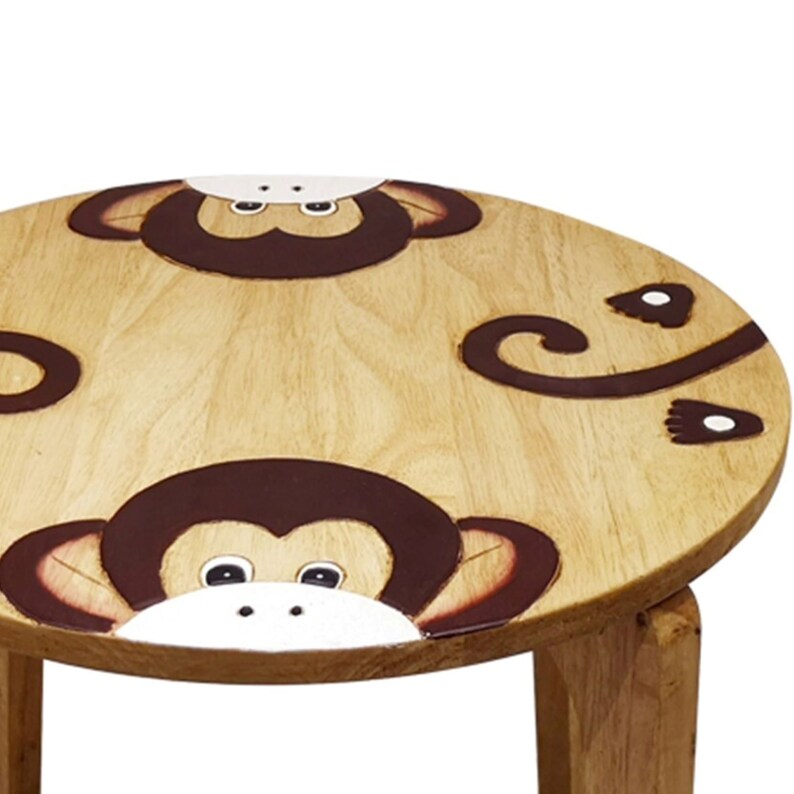 Hand Carved Children's Table Wooden MONKEY Theme 5