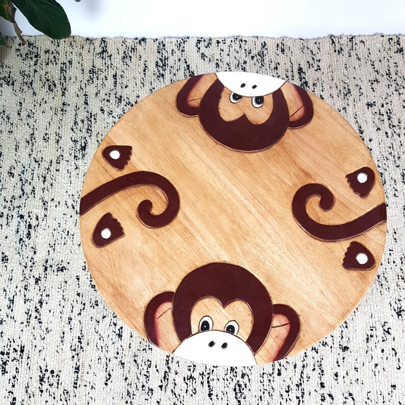 Hand Carved Children's Table Wooden MONKEY Theme 6