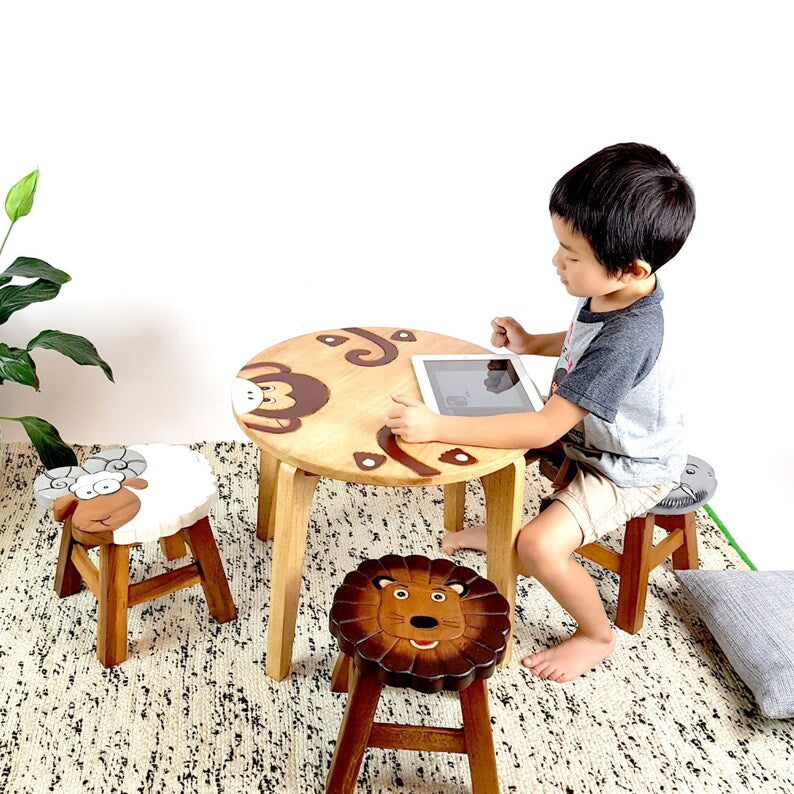 Hand Carved Children's Table Wooden MONKEY Theme 7