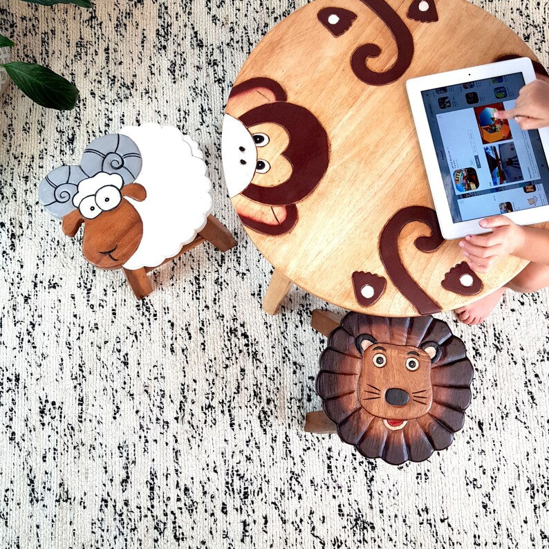 Hand Carved Children's Table Wooden MONKEY Theme 8
